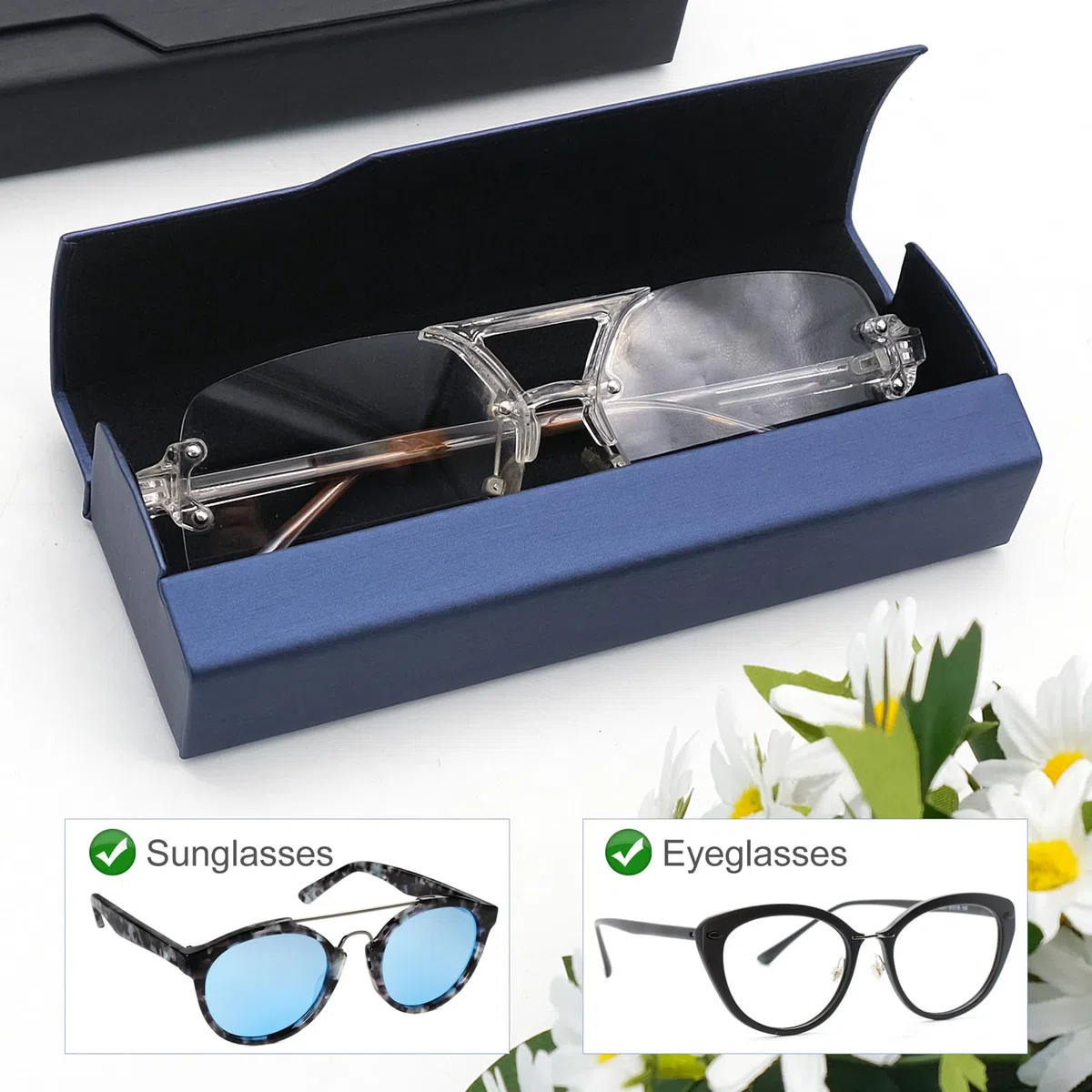 2 Pezzi Custodia Occhiali, Portaocchiali Astuccio Rigido per Uomini e Donne, Custodia per Occhiali Leggera, Portaocchiali da Sole, Nero, Blu
