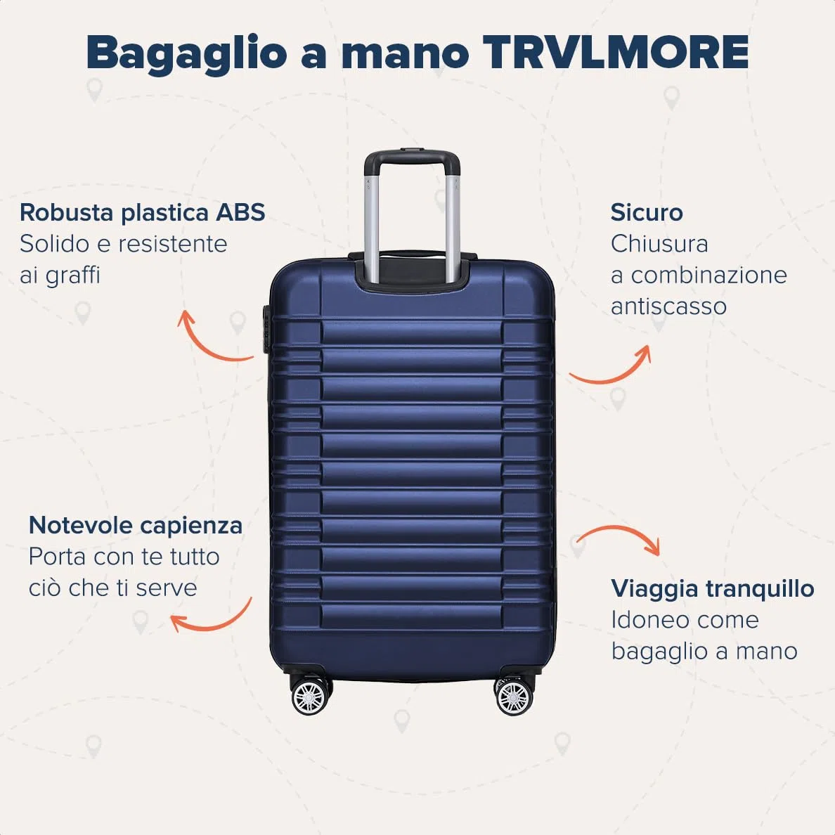 TRVLMORE Trolley Bagaglio a Mano 55x40x20 - Valigia Bagaglio a Mano 55x40x20 - Valigia 10 kg - Valigie Trolley - Valigia Piccola - Trolley da Cabina - Trolley da Viaggio - Blu