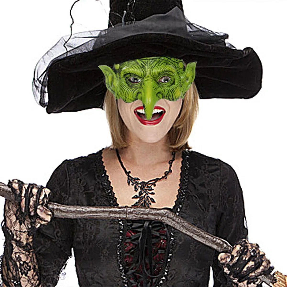 Maschera da goblin verde da strega e goblin, in schiuma di poliuretano, per donne e ragazze, per Halloween, cosplay, carnevale e feste