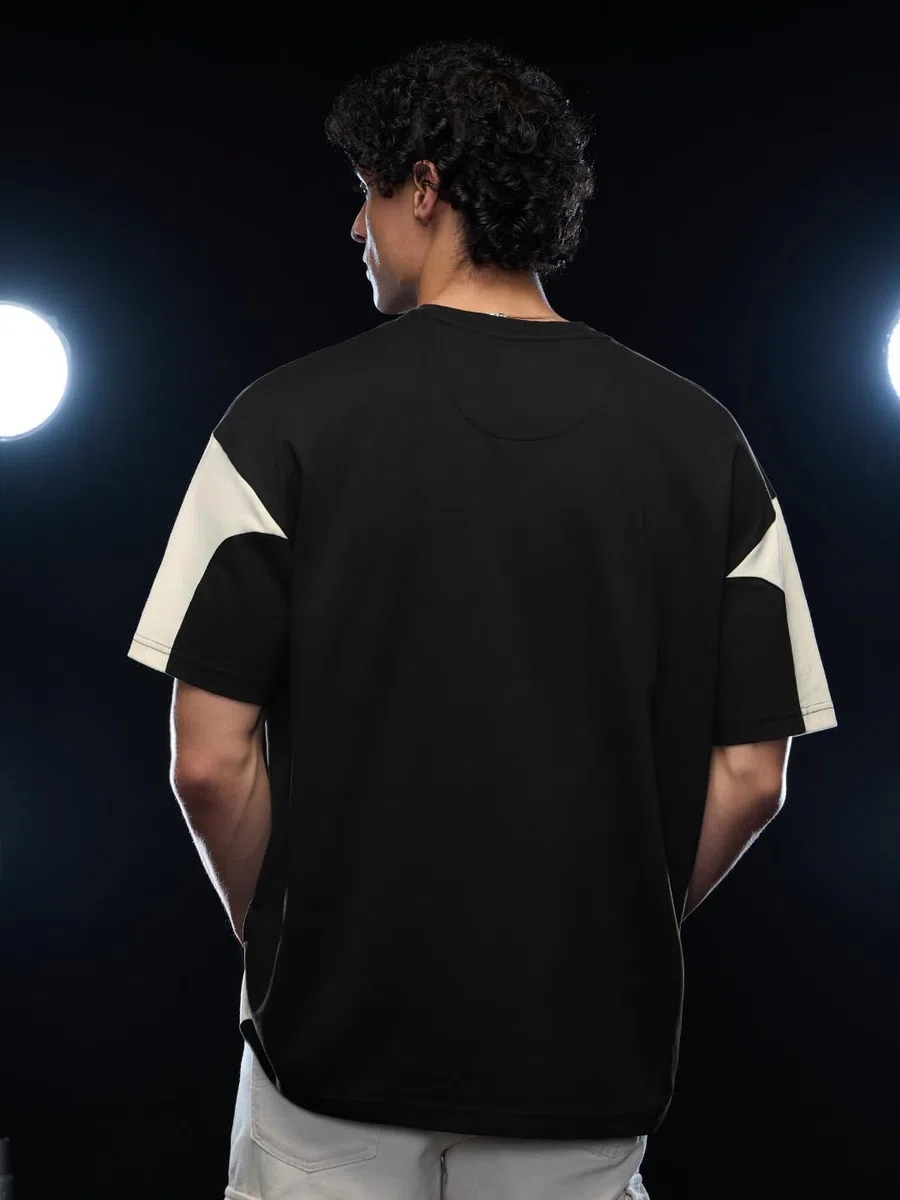 The Souled Store Maglietta Colourblock: Varsity League Uomo e Ragazzo Maniche Corte Girocollo Nero Stampa Grafica Cotone Oversize T-shirt