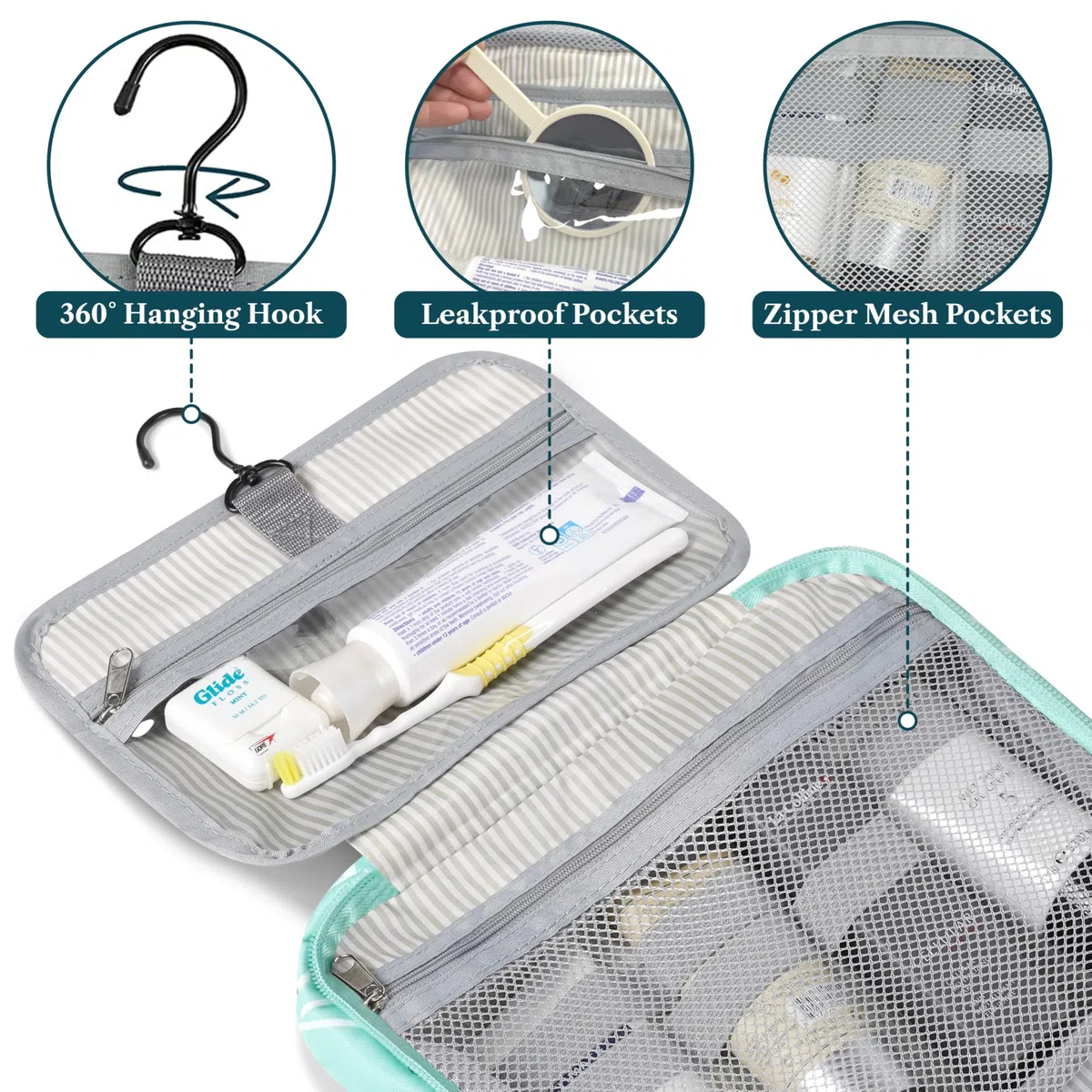 PAVILIA Borsa da toilette da appendere borsa da viaggio donna e uomo, organizer pieghevole per cosmetici, borsa per il trucco resistente all'acqua, accessori da toeletta, grande kit essenziale da