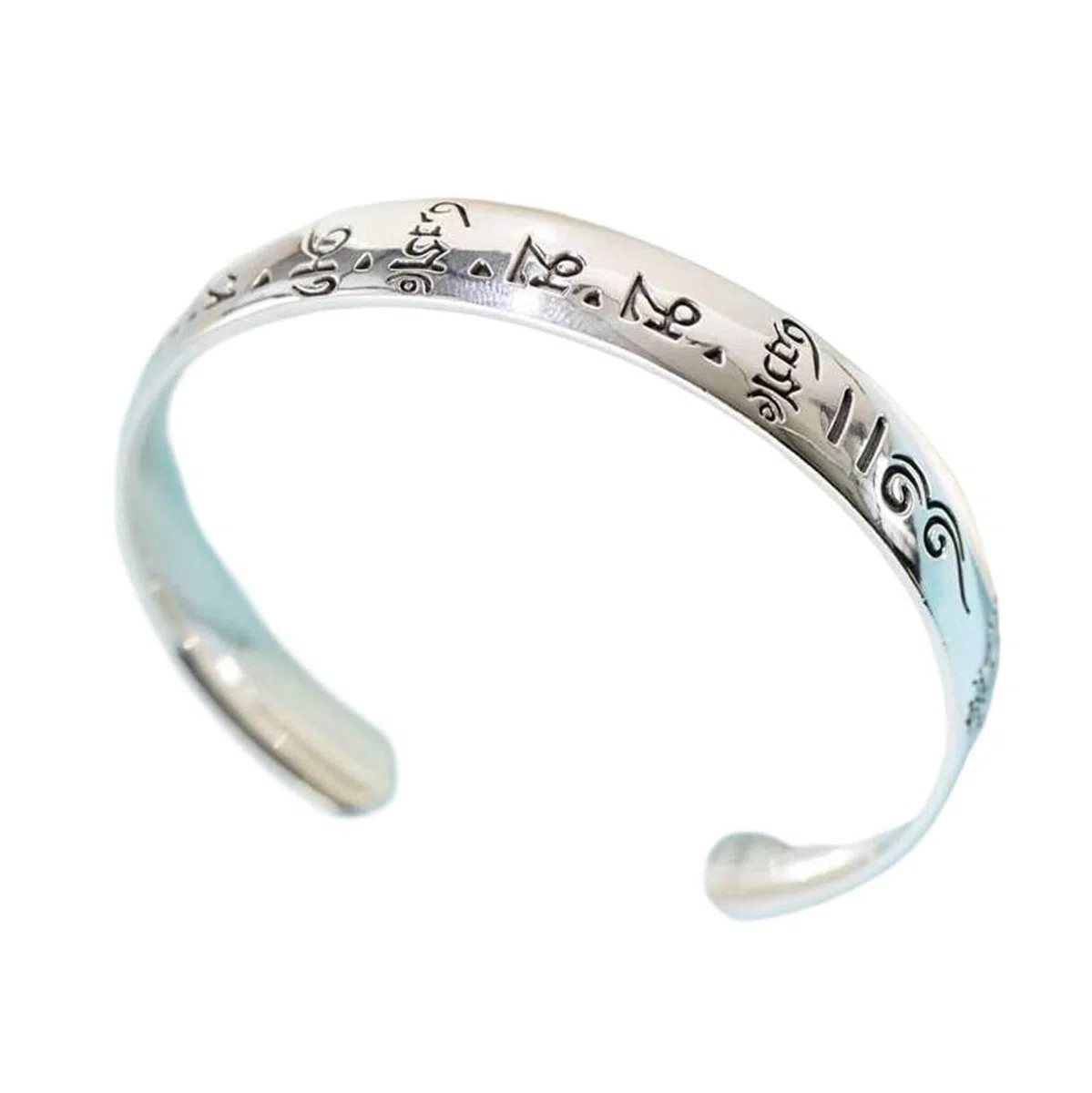 Bracciale in argento, bracciale rigido alla moda, bracciale retrò S999 Bracciale in argento Incantesimo buddista Bracciale rigido in argento regolabile Bracciale gioielli in argento personalizzato