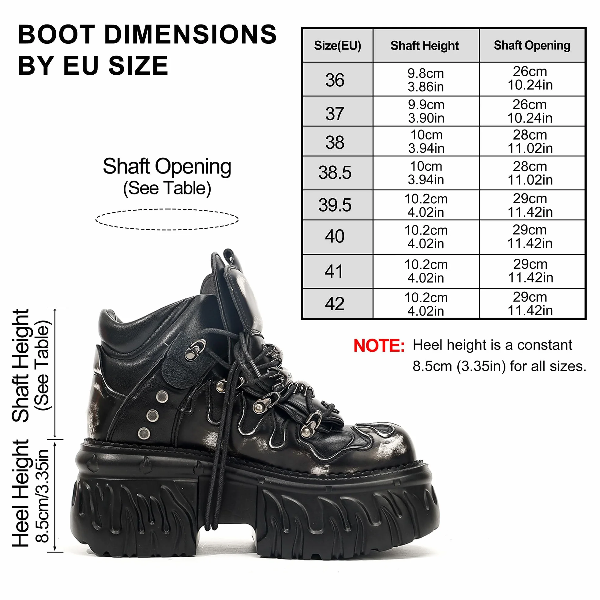 Stivali con Plateau Gotici da Donna, Scarpe Stile Punk Rock Heavy Metal Stivaletti Stringati Chunky con Design a Fiamma e Dettagli in Metallo