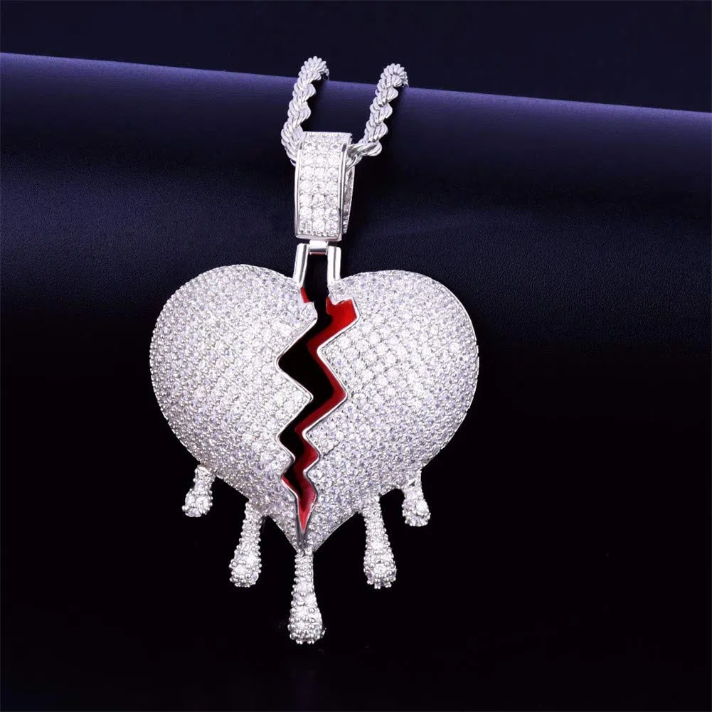 PAURO Unisex Collana con Ciondolo A Forma di Cuore Spezzato con CZ Placcato nel Argento/Placcato nel Oro