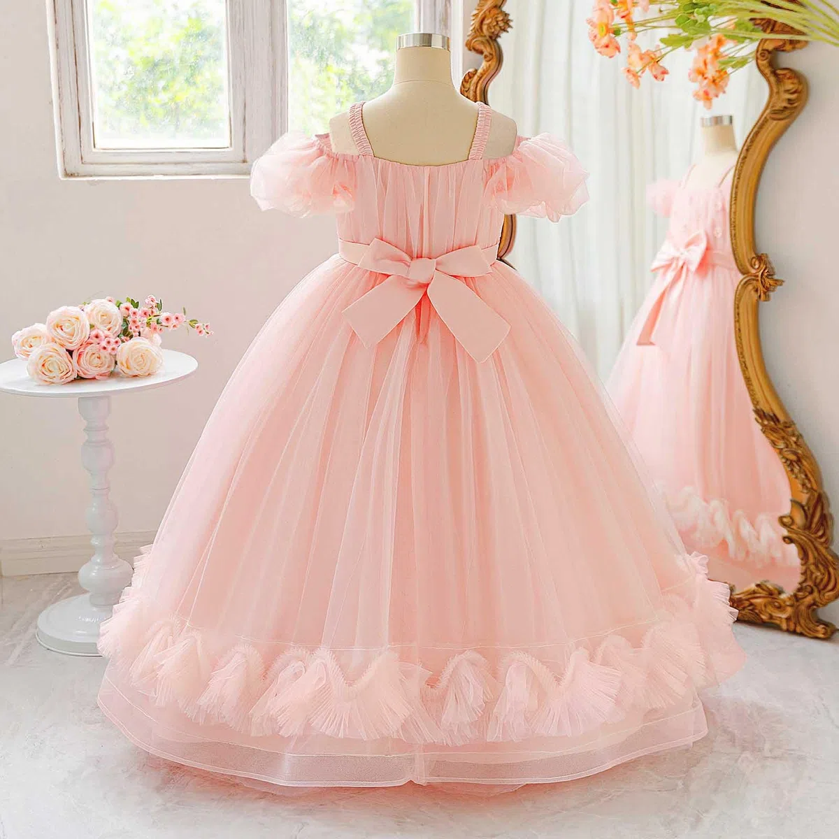 Generico Gonna Tulle Bambina Tutu Ballerina Bambina Gonna A Vita Alta A Maniche Corte da Concorso, Abito Formale per Feste, Compleanni E Gare di Bellezza