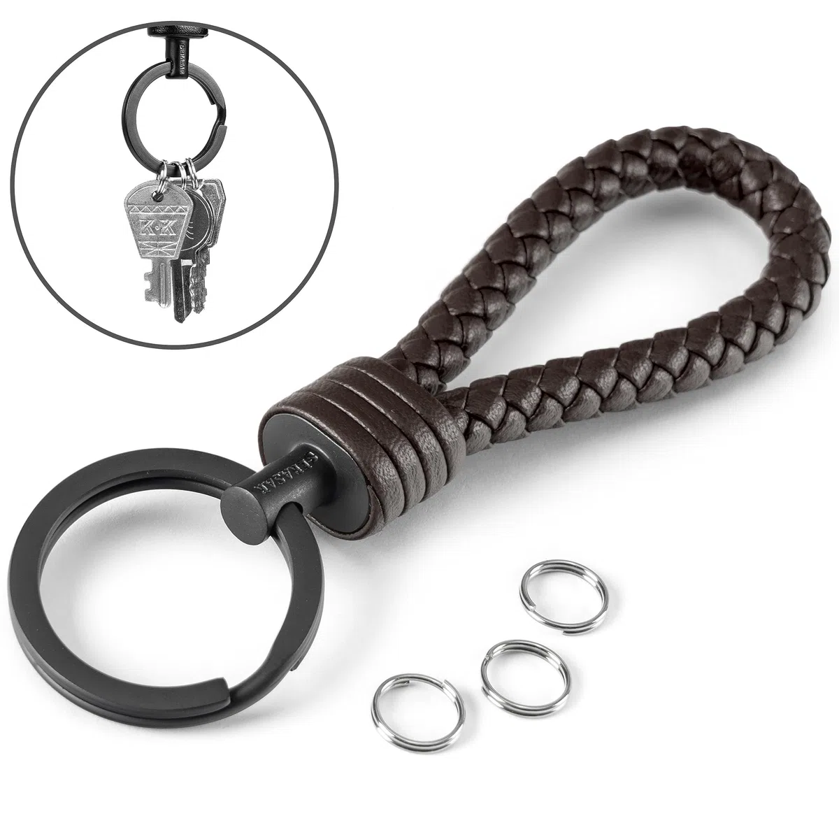 SERASAR Portachiavi [Strong] - Portachiavi in Pelle Premium con Anelli Aggiuntivi per Chiavi Piccole, Migliori Ganci per Chiavi Auto, Moto, Biciclette, di Casa - Uomo e Donna