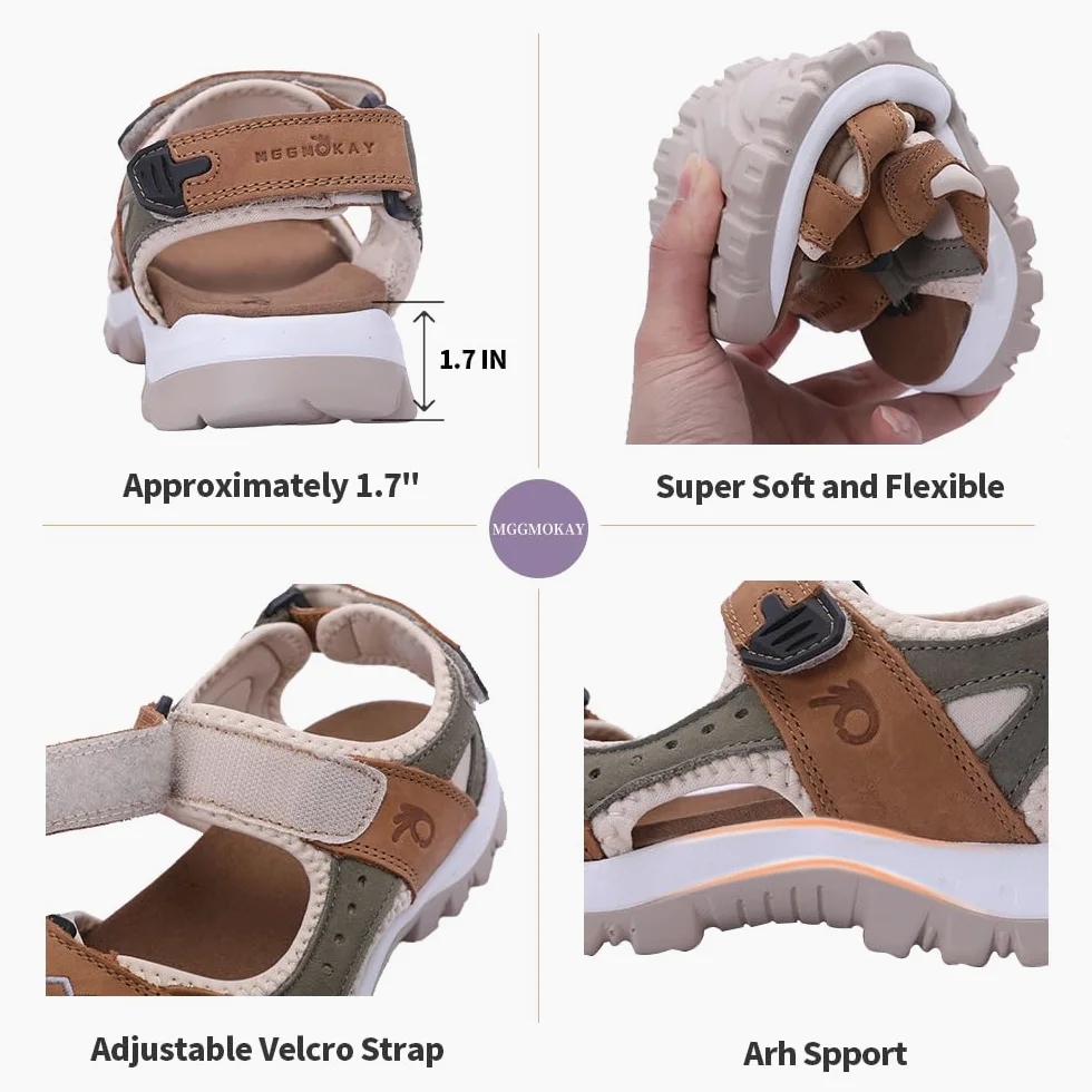 MGGMOKAY Sandali Sportivi da Donna Sandali da Trekking Donna in Pelle