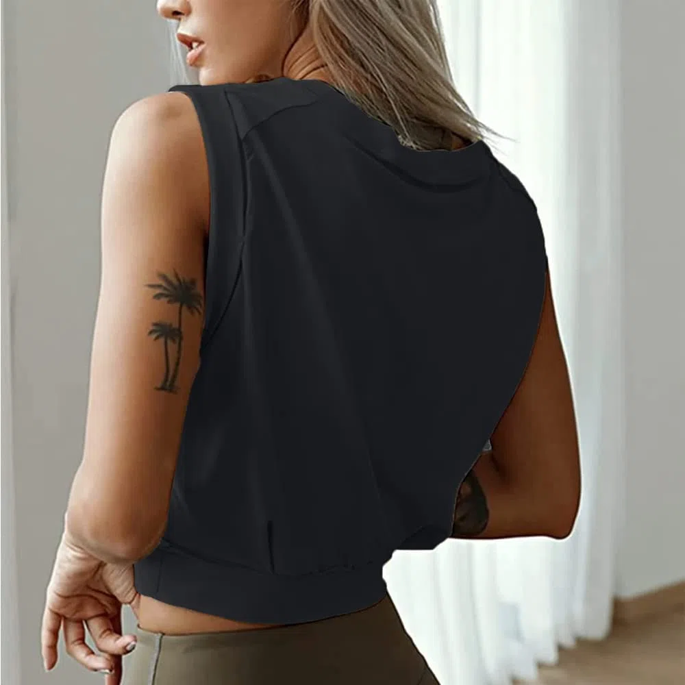 Donna Sportive Canotta Tank Top Scollo Tondo Crop Top Estive Magliette Sportivi Senza Maniche T-Shirt Elegante Blusa Camicetta Canottiera Running per Yoga Palestra Pilate