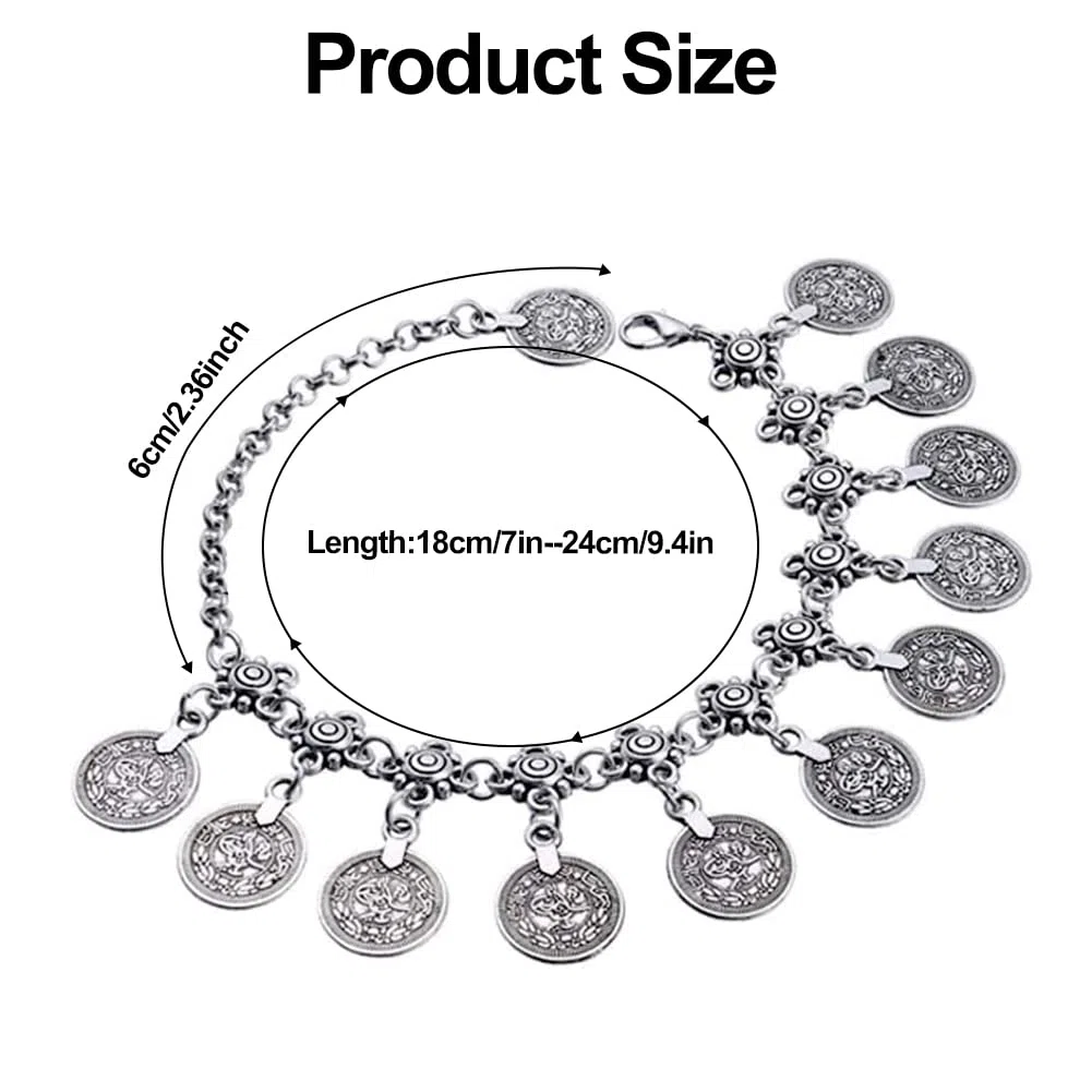 2 PZ Donne Spiaggia Cavigliera Tribale Etnica Moneta Nappa Zingari Cavigliere Catena Regolabile Boho Cavigliere Catena Dei Piedi Gioielli