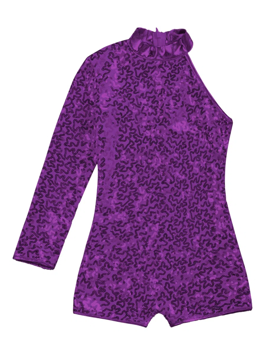 iEFiEL Tuta Lucido da Danza Jazz per Bambina Ragazza Bodysuit da Pattinaggio Paillettes Jumpsuit Leotard da Ginnastica con Copricapo Tuta da Ballo Jazz Salsa Rumba Tango
