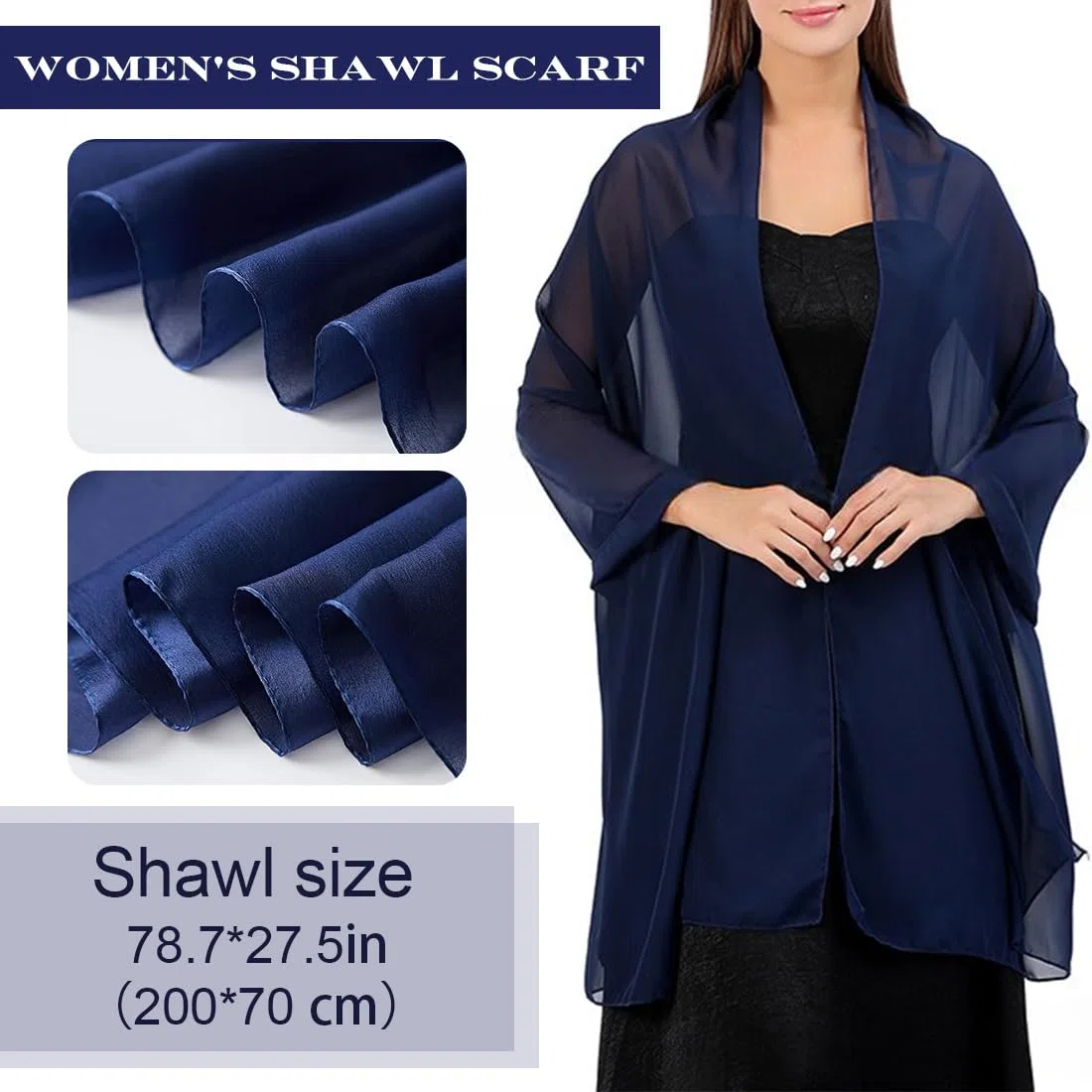 1 Pezzo Donna Stola Sciarpa In Chiffon Stola Per Abiti Da Sposa Abiti Da Sera Abbigliamento Quotidiano Sciarpe & Scialli Per Donna Mantello Elegante Blu Navy
