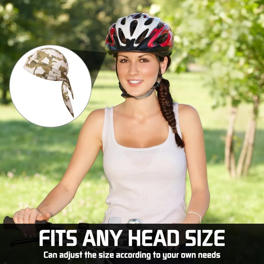 8Pcs Do Rag Skull Cap per uomo donna sudore traspirante Doo Rag casco fodera raffreddamento cappello moto ciclismo copricapo bandana beanie cappello, Motivo mimetico., 3-8