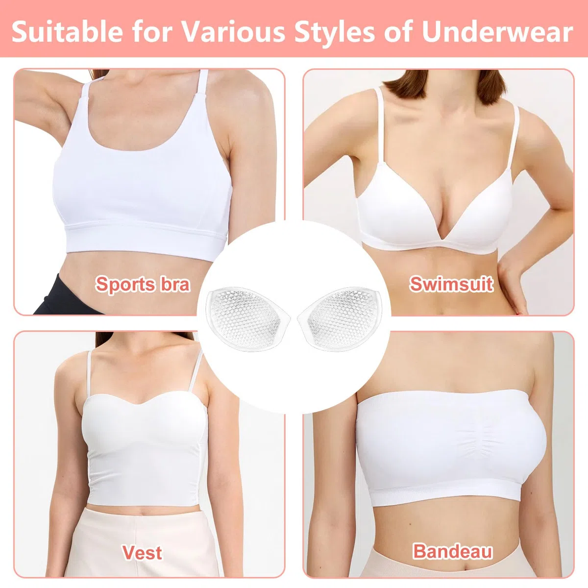 Imbottitura Reggiseno Silicone Coppe per Reggiseni Coppe per Costumi da Bagno 2 Paia Diversi Spessori Rimovibili Reggiseno Adesivo per Una Varietà di Reggiseni