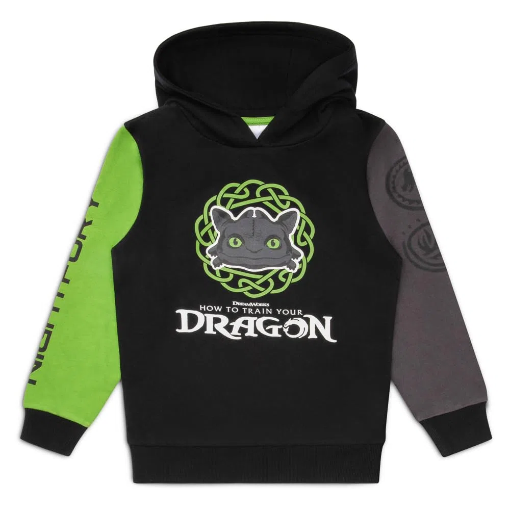 How To Train Your Dragon Felpa con cappuccio da bambino, in cotone, con logo, colore nero, a maniche lunghe, età 6-13 anni