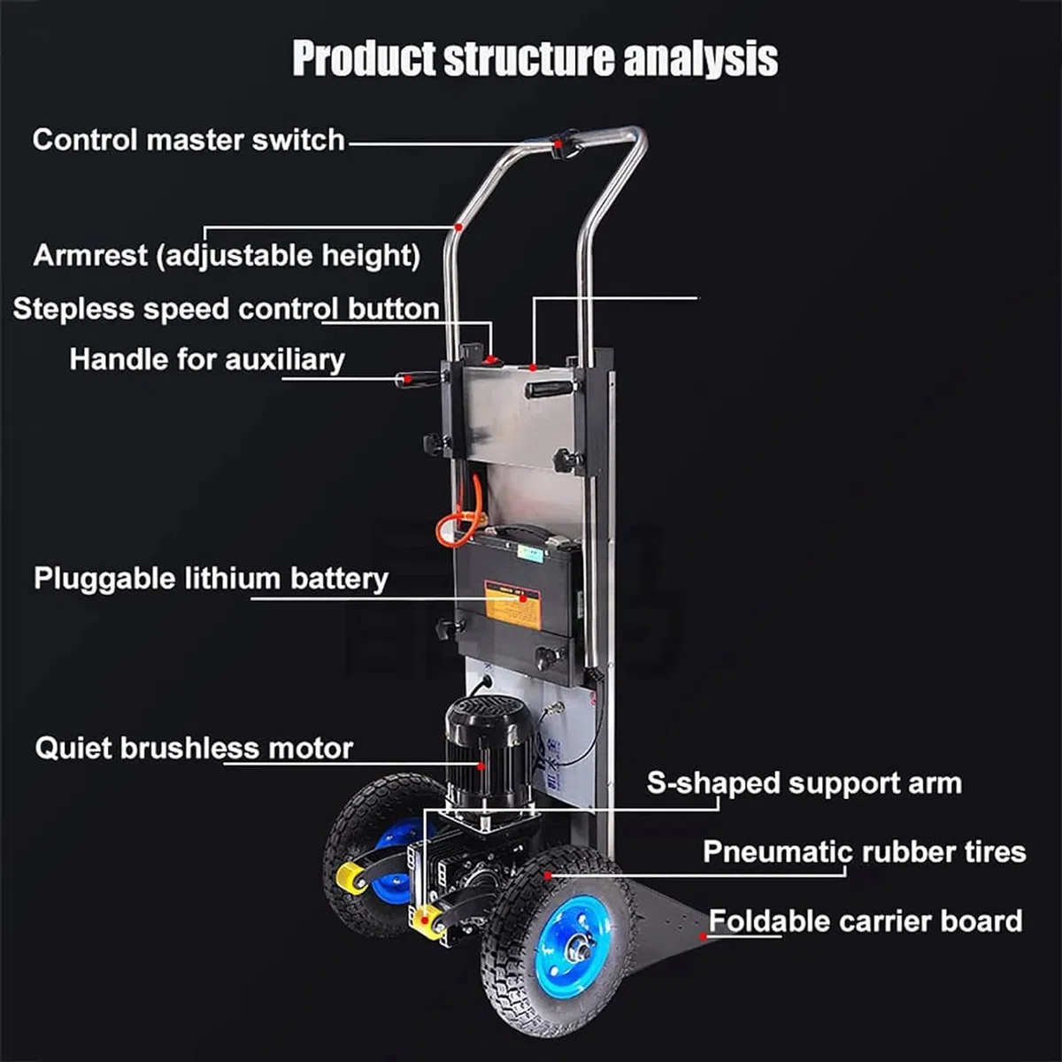 Carrello Elettrico Da 1200 W, Montascale Elettrico In Acciaio Inossidabile, Macchina Per Salire Le Scale Con Capacità Di 400 Kg/881 Libbre, Carrello Mobile Per Casa, Cantiere, Centro Commerciale
