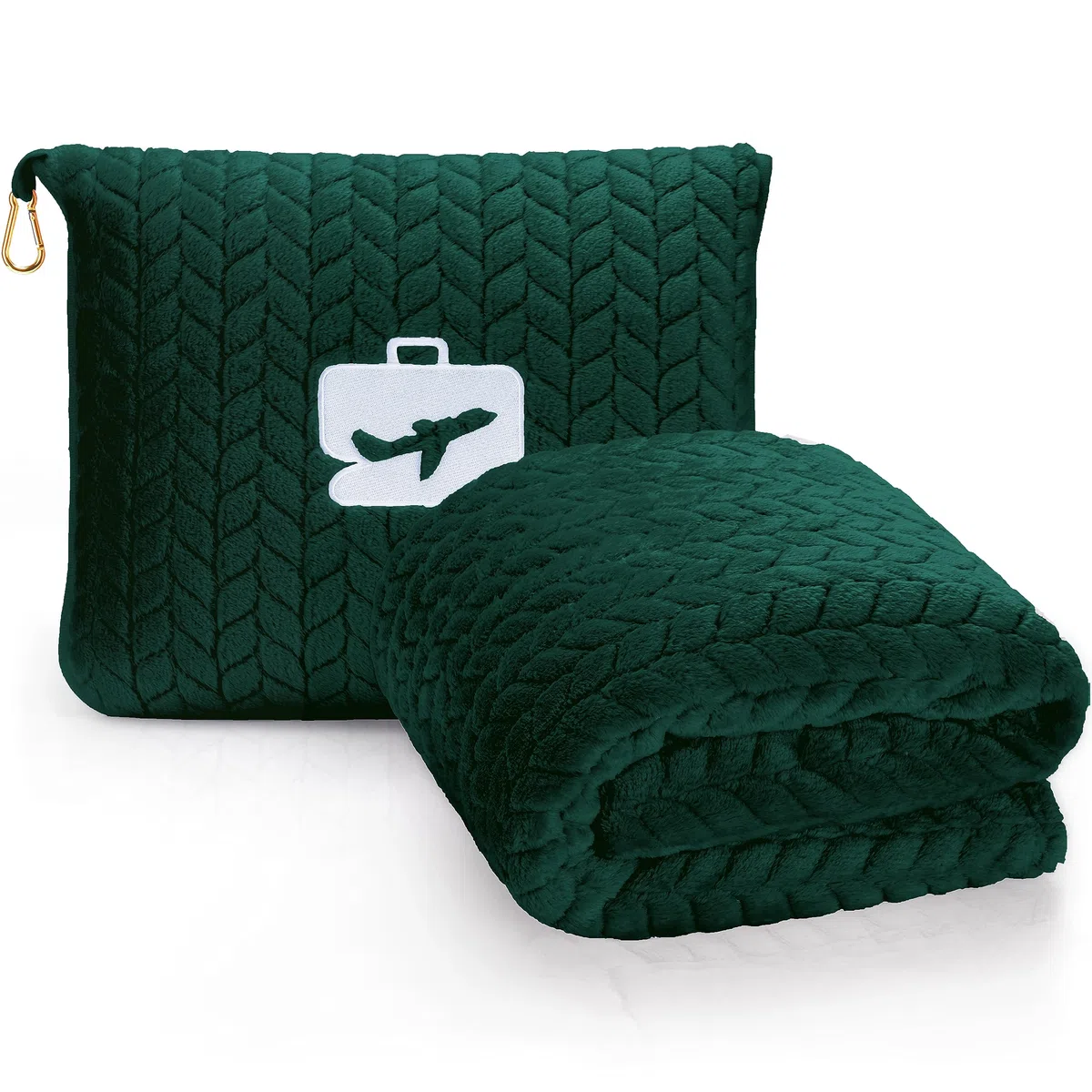 EverSnug Coperta da viaggio di alta qualità, morbida coperta 2 in 1, con federa morbida, custodia per bagaglio a mano e clip per zaino (verde foresta)