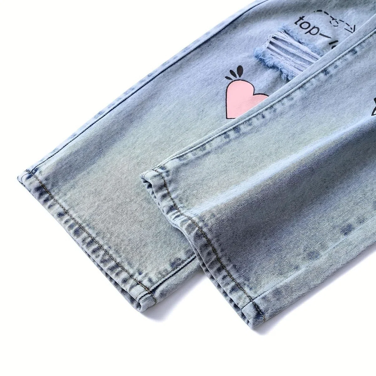 Jeans per Ragazze, Pantaloni Larghi in Denim a Gamba Larga, Vita Alta Elasticizzata, Pantaloni con Fiocco Carini, Casual, Abbigliamento da Strada per bambini8