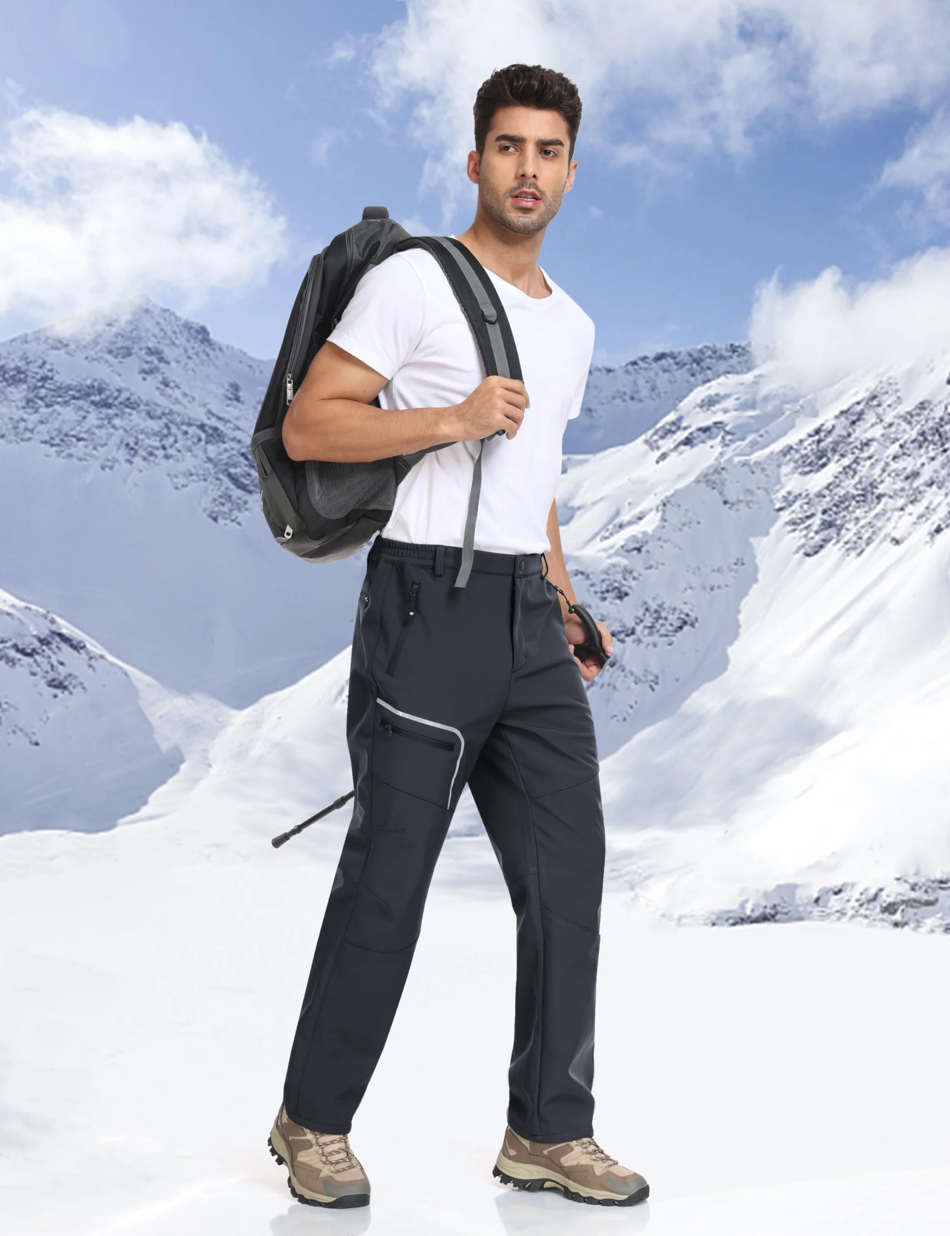 MoFiz Pantaloni Escursionismo Uomo Softshell Pantaloni da Sci Trekking Montagna Invernali Antivento Impermeabile Termico Funzionali Pantalone da Lavoro Calda Fodera in Pile