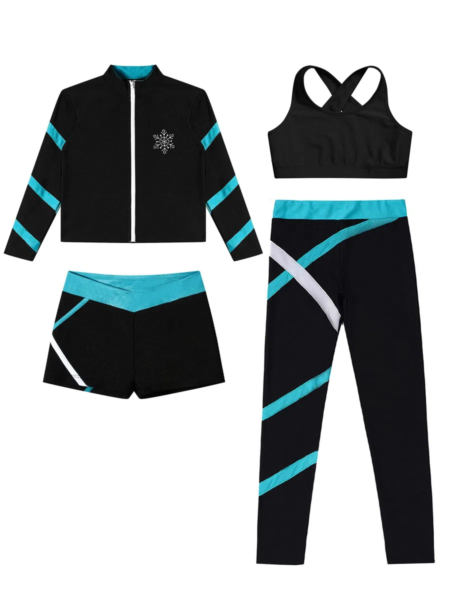 Tute da Pattinaggio in Pile Bambina Completo Invernale Termico Giacca + Reggiseno+ Pantaloni + Pantaloncini Abbigliamento da Pattinaggio su Ghiaccio Blu 5-6 anni