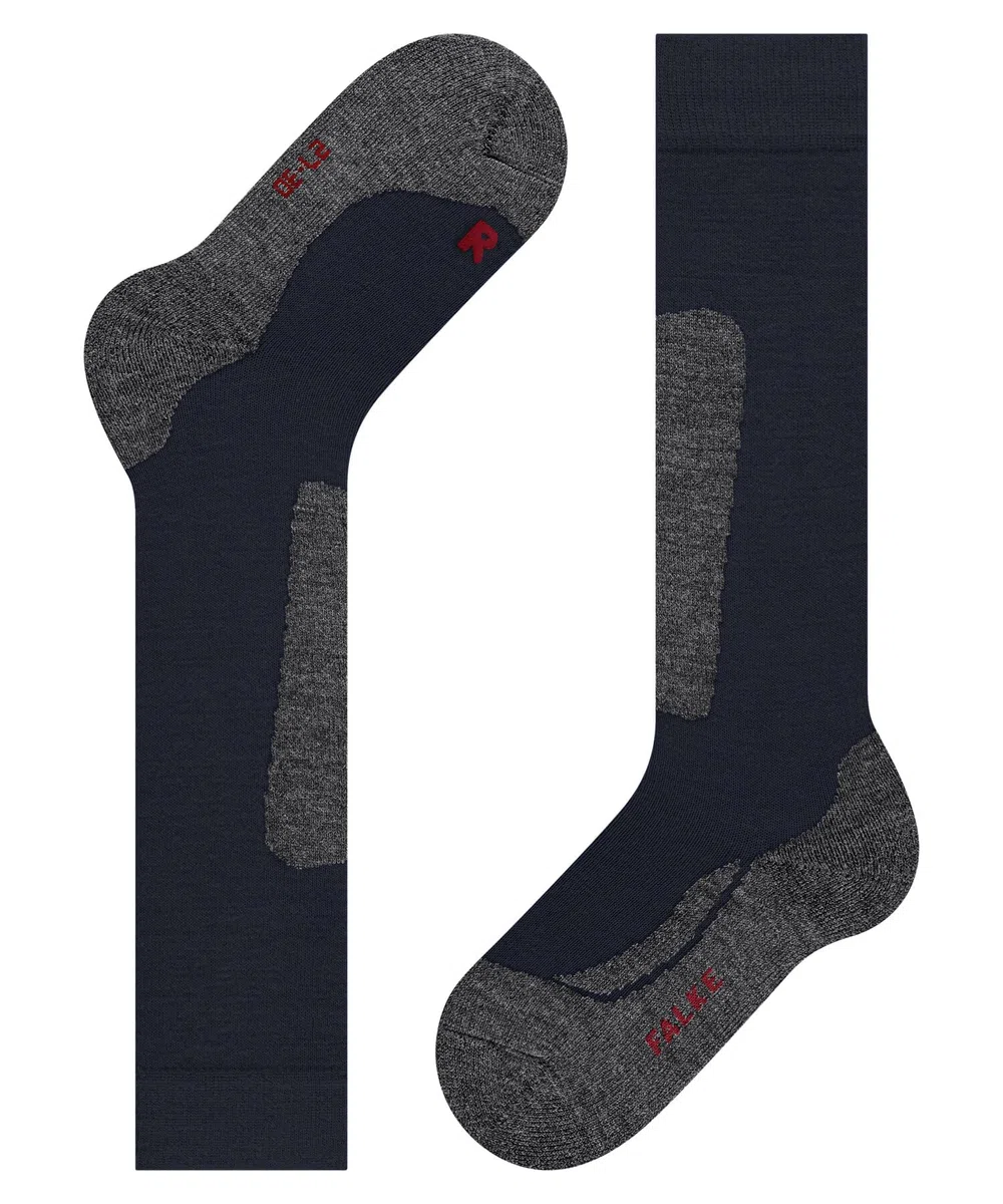 FALKE unisex bambini Active Ski calzini da sci traspiranti asciugatura rapida termoregolanti antiodore lana filo funzionale imbottitura media protezione tibia spessi caldi 1 paio