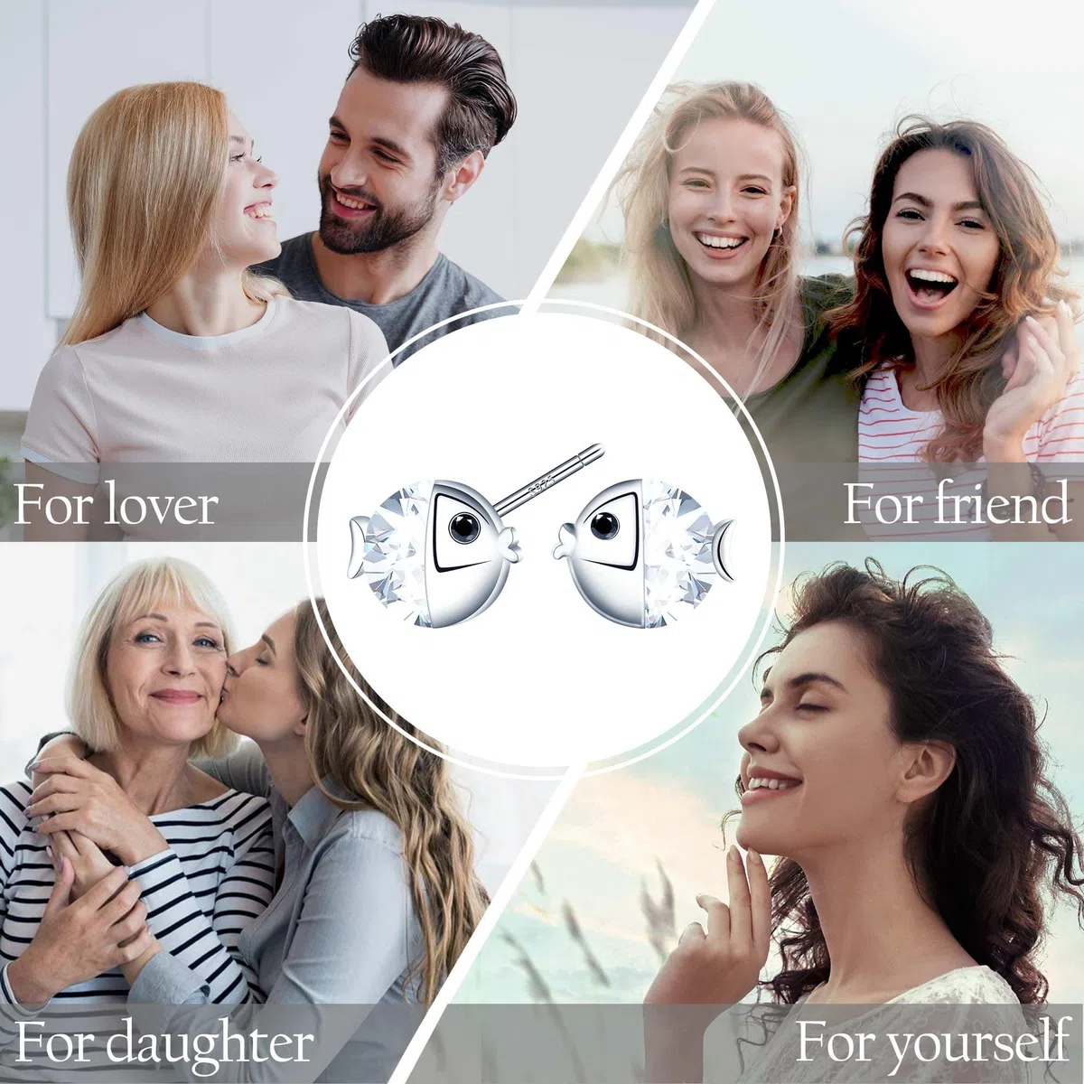 Orecchini a forma di piccolo pesce, in argento 925, con zirconi scintillanti, graziosi orecchini a forma di animale, per donne e ragazze, ipoallergenici, per cartilagine, gioielli alla moda