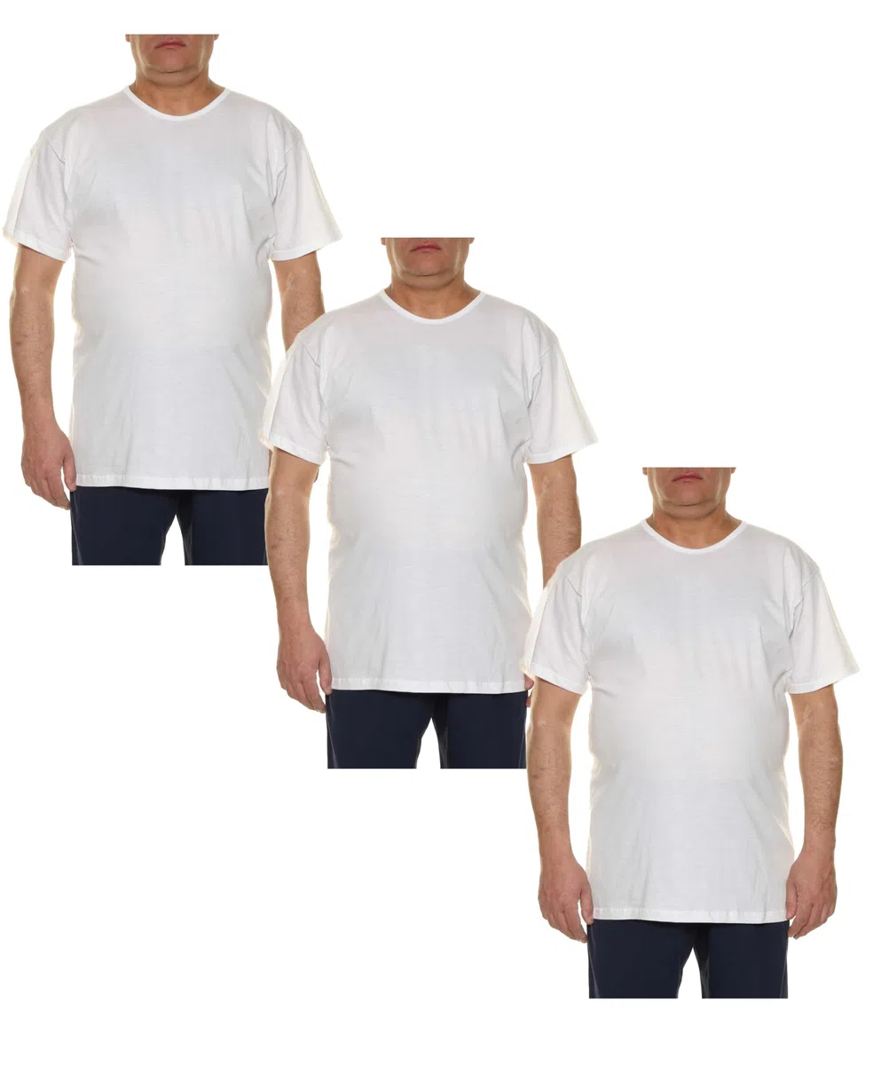 T-Shirt Intima da Uomo, Set di 3 Pezzi, Girocollo, Cotone Bianco