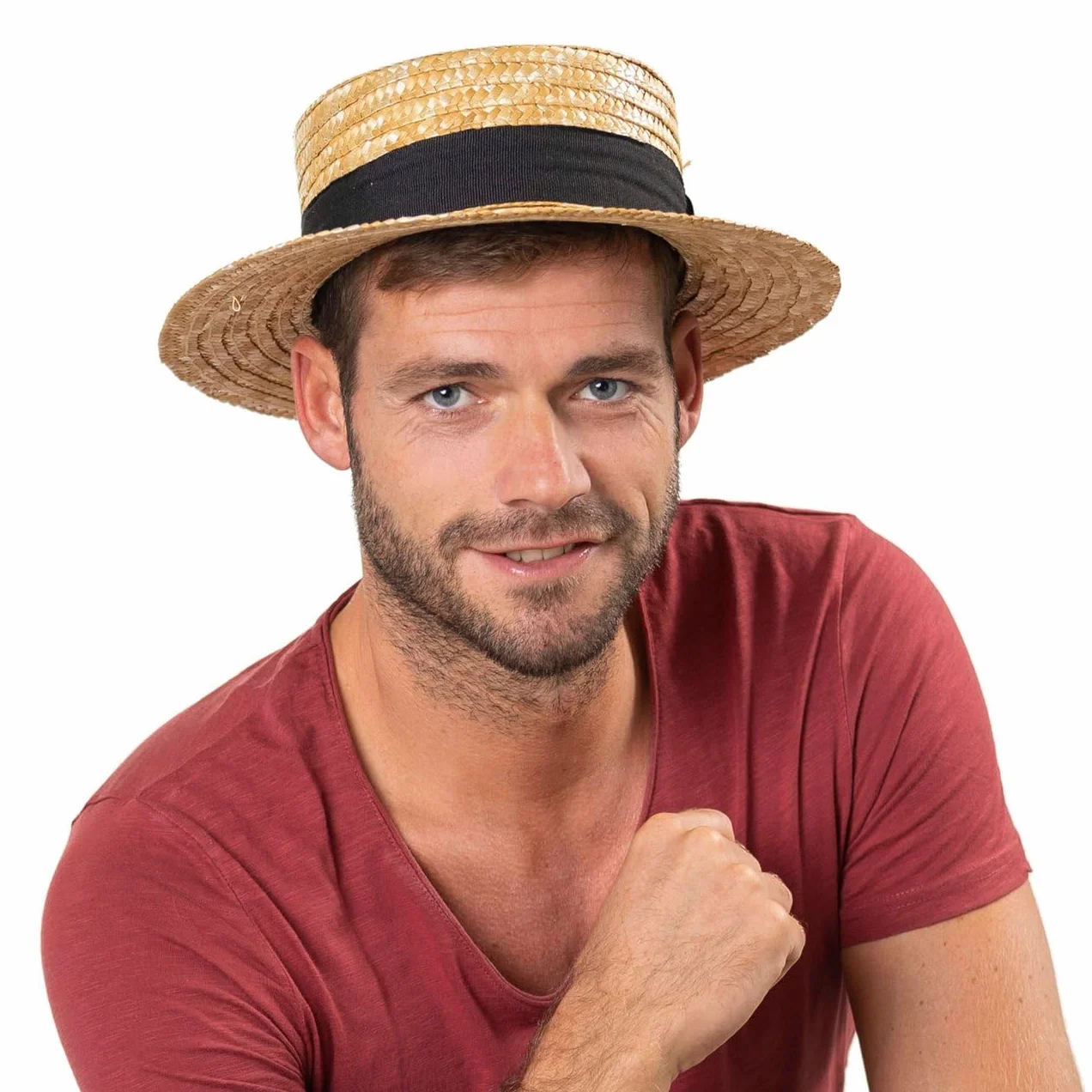 LIPODO Boater Paglietta Donna Uomo Made in Italy Cappello da Sole in Paglia di frumento Cappello da gondoliere Copricapo con Fascia in Gros-Grain Primavera Estate