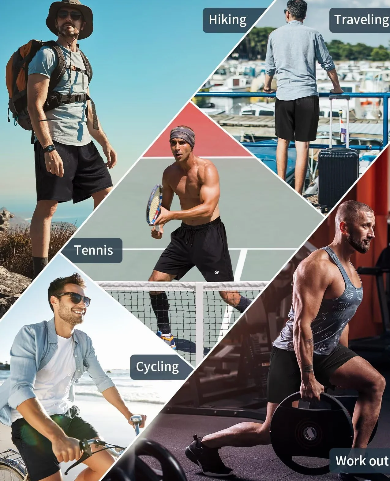 lomsoe Confezione da 5 pantaloncini sportivi da uomo da 12,7 cm, pantaloncini da corsa in rete ad asciugatura rapida, leggeri, da palestra con tasche, Nero, nero, grigio scuro, blu navy, grigio chiaro