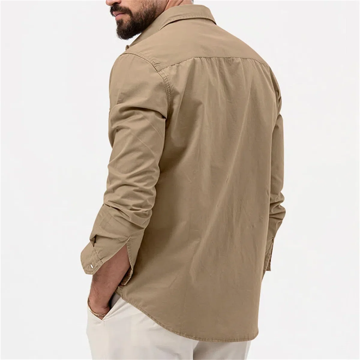 Camicia Safari Uomo a Maniche Lunghe - Casual Loose Stile tattico Cargo, Workwear all'aperto Leggero, a Bottoni per Hiking e Viaggi