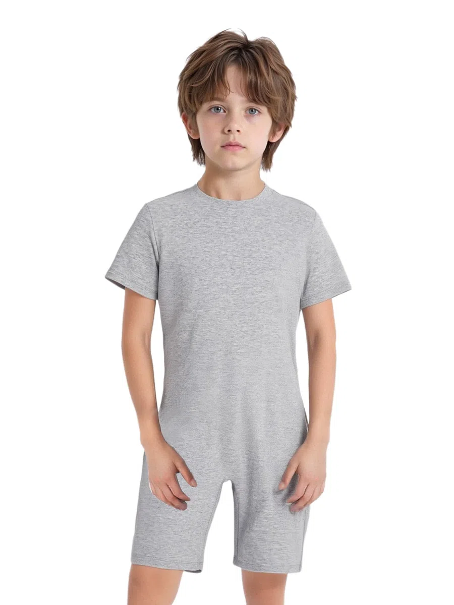 Tuta Recupero per Bambino Body Post-Operatori Tutone Sanitario Manica Corta Cotone Bodysuit Tutina con Zip Abbigliamento da Casa Pigiama Underwear