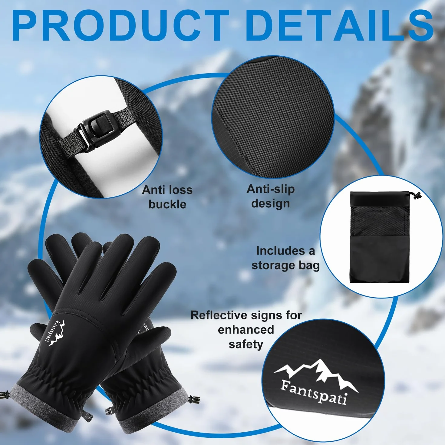 Guanti da sci invernali impermeabili da uomo e da donna, caldi guanti da neve antivento con dita touch screen foderati in pile, guanto per guida ciclismo corsa snowboard