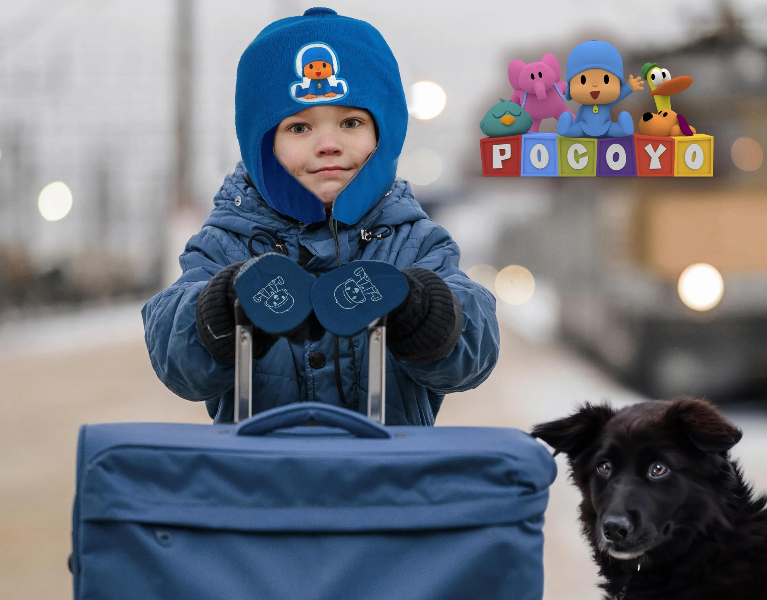 CYPBRANDS Pocoyo Gorro Y Guantes Set di Accessori Invernali, Blu, Estandar Unisex-Bambini e Ragazzi