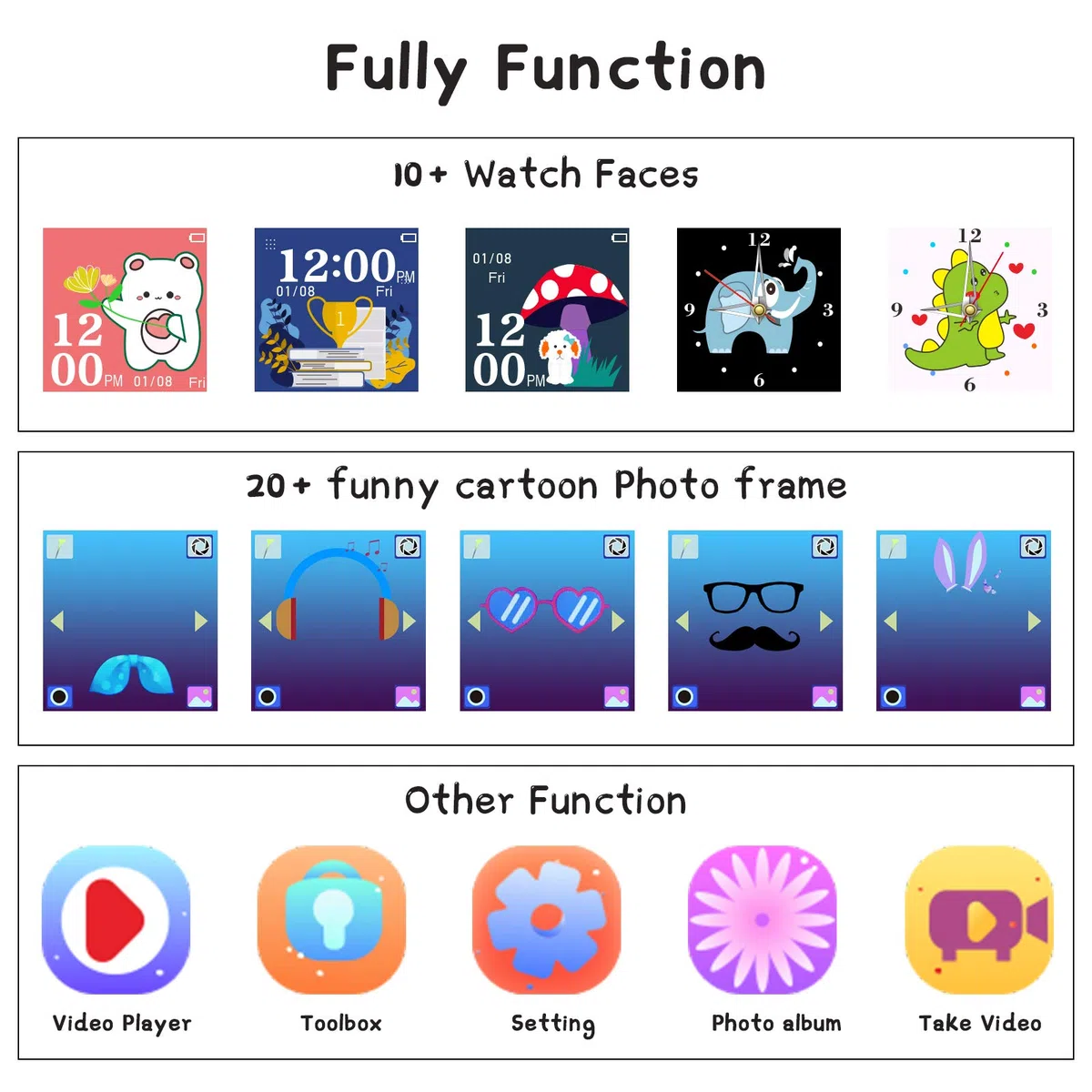 VannicoELEJAFE Smartwatch Bambini 24 Giochi Musica Contapassi Calorico, 2*Fotocamere Torcia Orologio Smartwatch Bambini Sveglia Video, Ragazzi e Ragazze Regalo di Natale 2-13 anni[Scheda SD integrata]