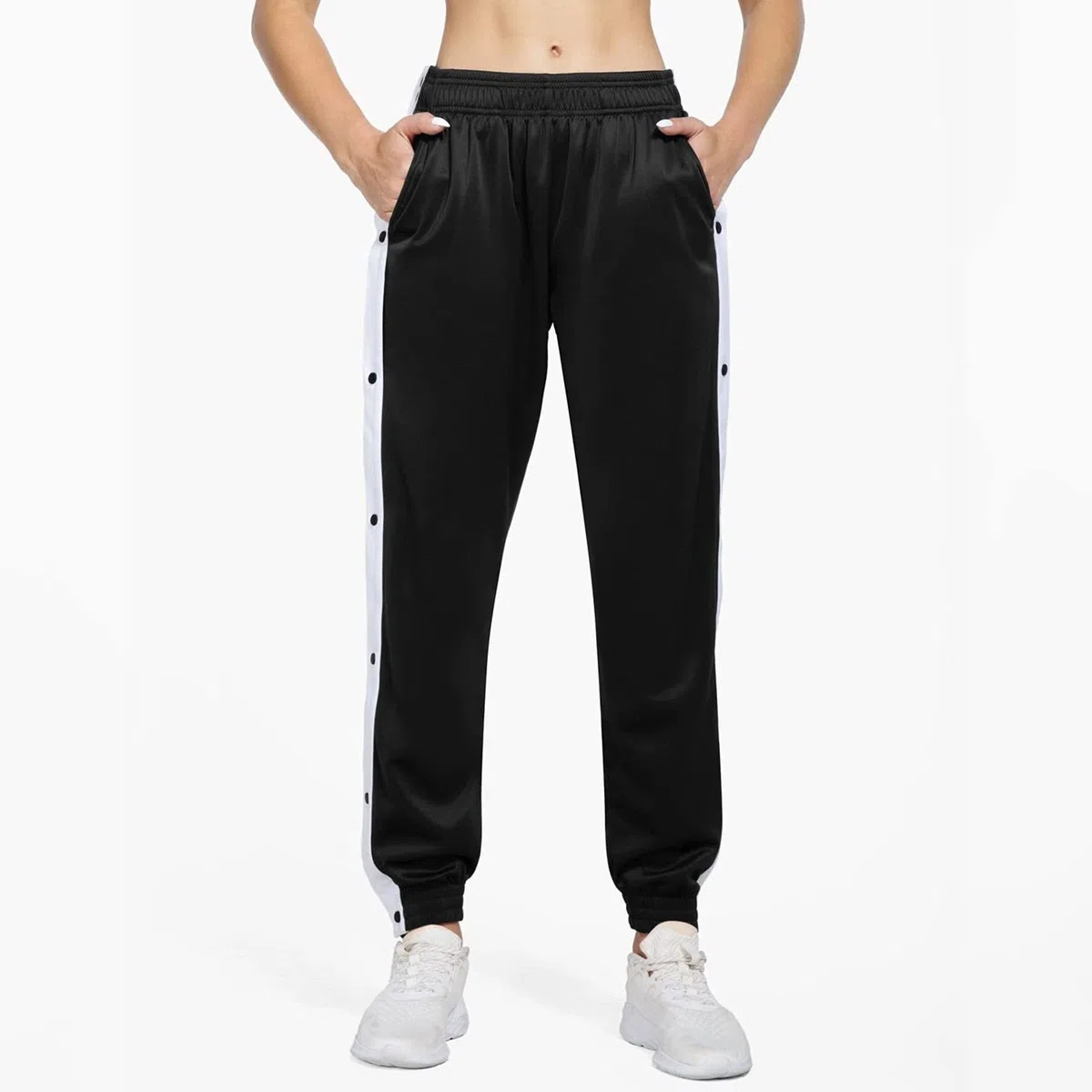 Generico Pantaloni da Donna Laterali Apertura Laterale Pantaloni Riabilitativi da Donna con Gamba Larga con Bottoni a Pressione Jogging Baggy Palestra Pantalone Larghi con Tasche Sportswear Fitness