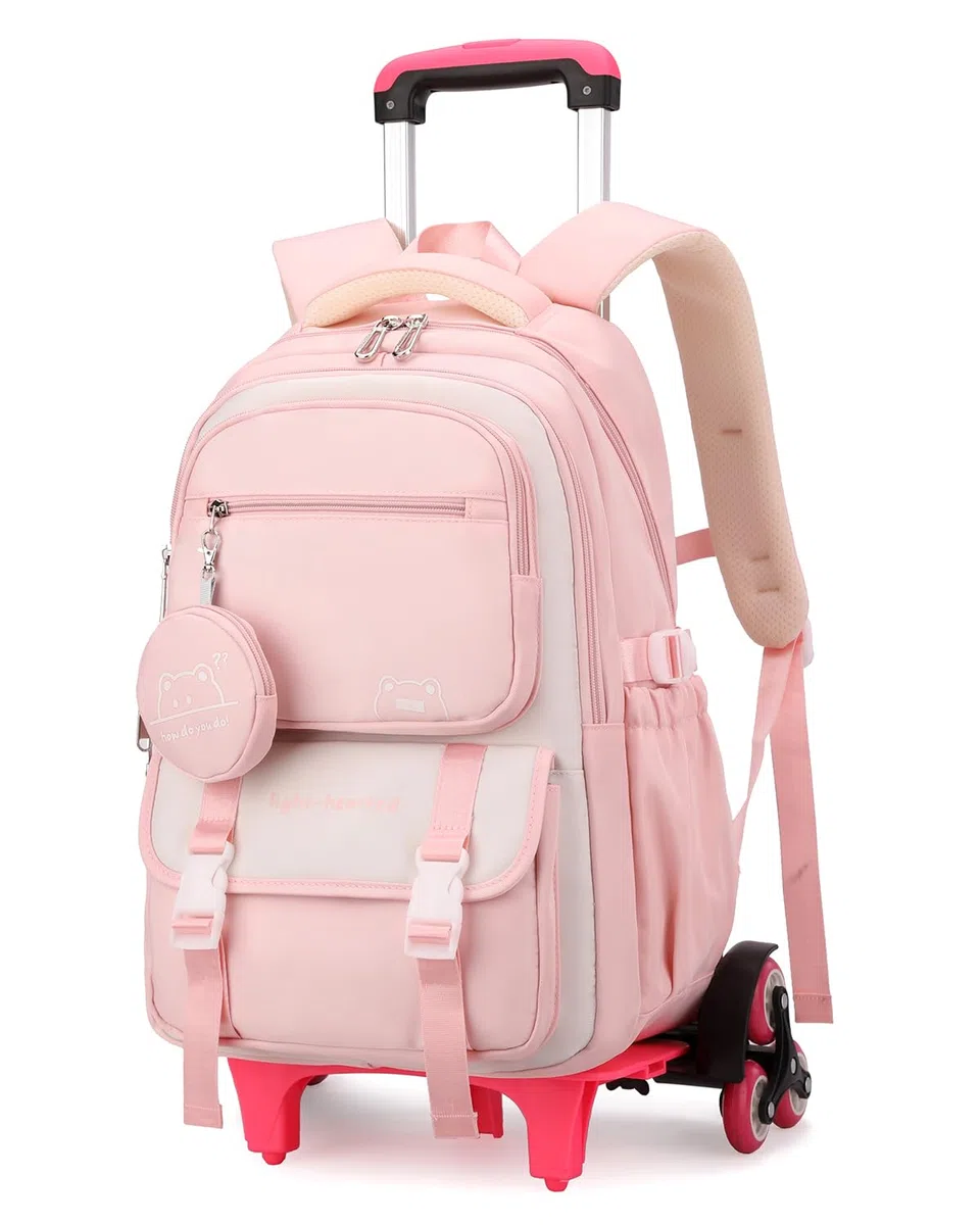 Tanou Zaino Scuola Trolley Sganciabile per Scuola Elementare e Media, 30L | Zaino Rotelle Bambina Casual, Zaino da Viaggio con Ruote per Ragazza Adolescente, Rosa