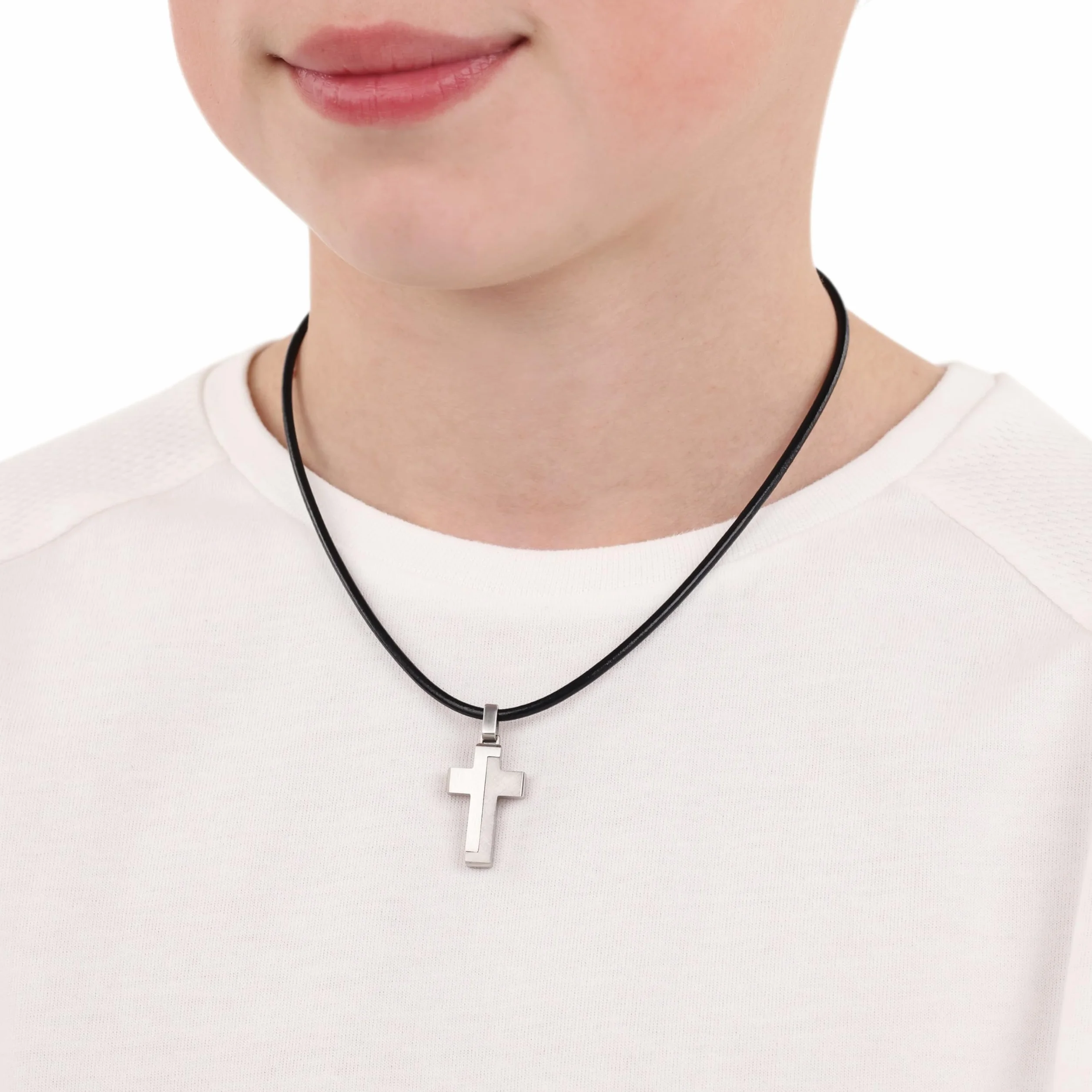 sOliver Collana per bambini con ciondolo in acciaio inox/pelle, motivo a catena, disponibile in confezione regalo per gioielli