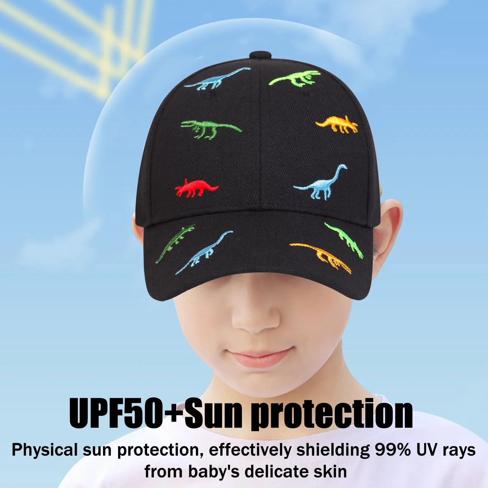 Cappello Bambino e Occhiali da Sole Bambino Set, Dinosauro Cappellino da Baseball, Cappellini da Baseball per Bambini, Occhiali da Sole Bambini con Protezione UV, per Bambina 3-8 Anni