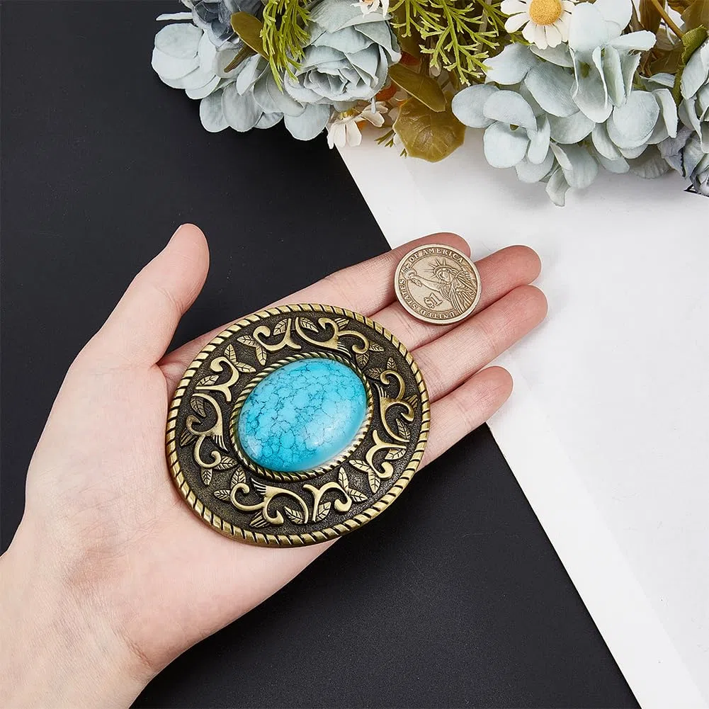 GORGECRAFT Fibbia per Cintura Occidentale Turchese Fibbia Vintage Medievale Fibbia per Cintura Accessorio Stile Bohemien Moda Turchese Gioielli Cintura Fibbie Punk Donna Cowgirl Uomo, Bronzo Antico
