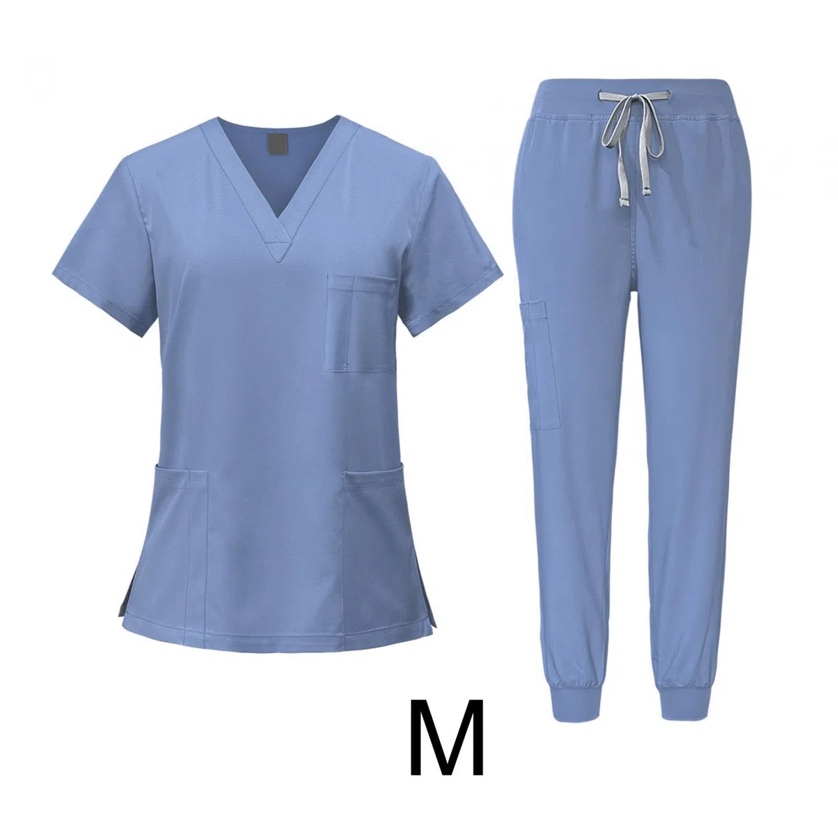 LOVIVER Female Scrub Set Nurse Workwear V Neckline Professional Machine Washable Top and Joggers Pant Work Clothing for Beauty Center, Light Blue, M
