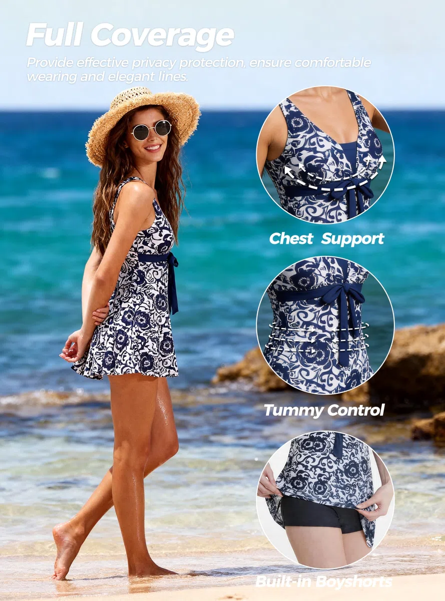 Wantdo Costume da Bagno Estate Taglie Forti Costume Intero Alta Vita Push Up Swimsuit per Mare e Spiaggia Donna Un Pezzo