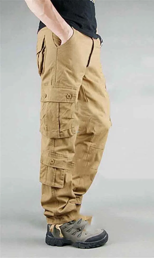 Suwequest Multi tasche Mens Cargo Pants Cotone Khaki Dritto Casual Pantaloni per gli uomini