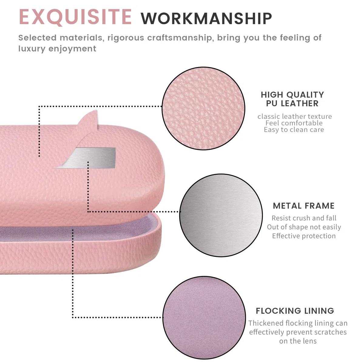molshine Custodia rigida per occhiali da sole in pelle PU, custodia classica extra large per occhiali da sole e occhiali di grandi dimensioni-(Rosa)