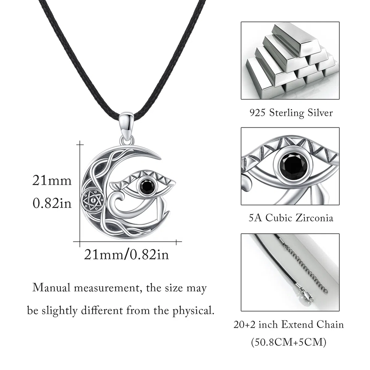 Egiziano occhio di Horus collana in argento Sterling antico Wedjat occhio del Ra Horus simbolo di protezione amuleto protettivo gioielli copti regali per donne uomini, Argento sterling