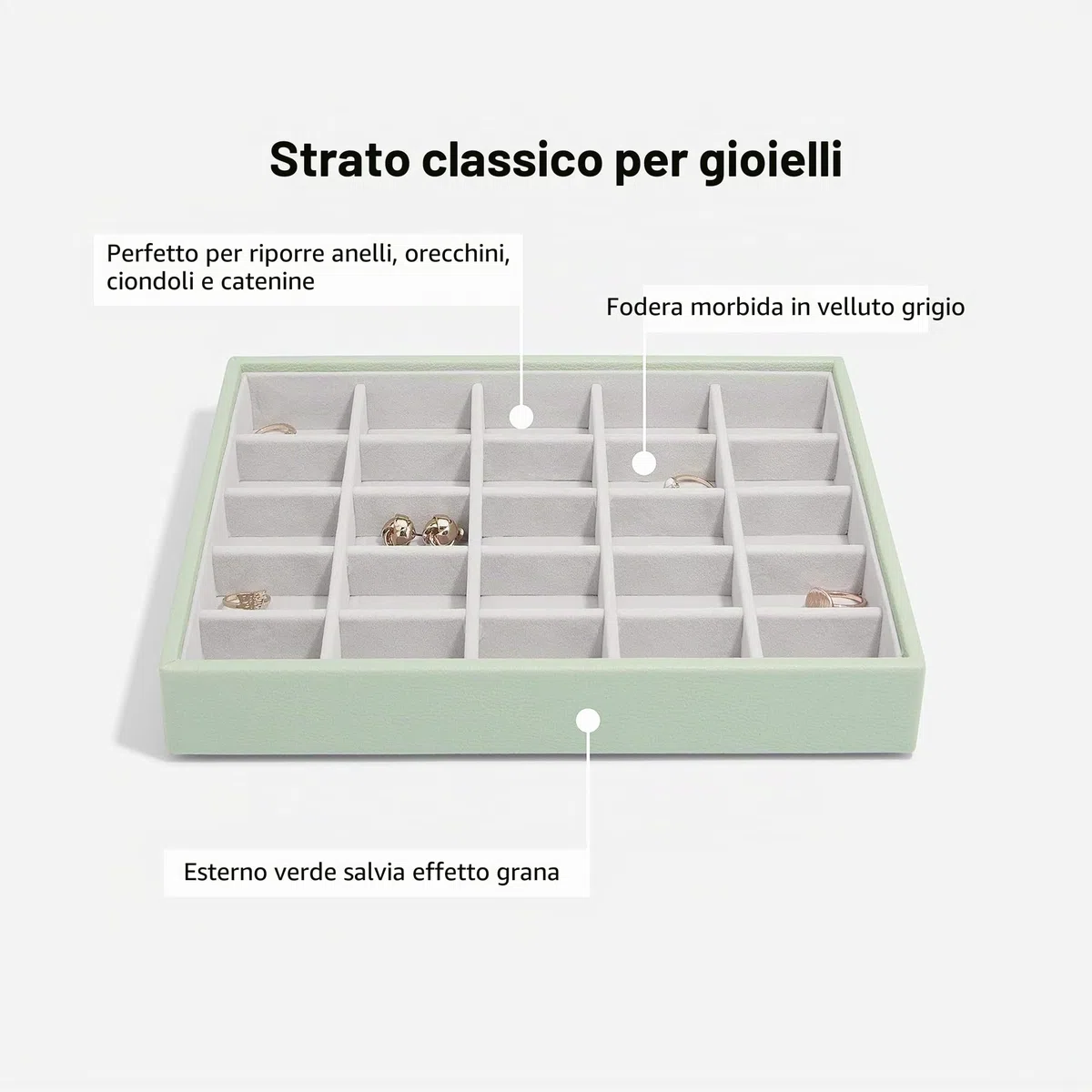 Stackers - Set di 3 portagioie classico - Dimensioni medie - Verde salvia