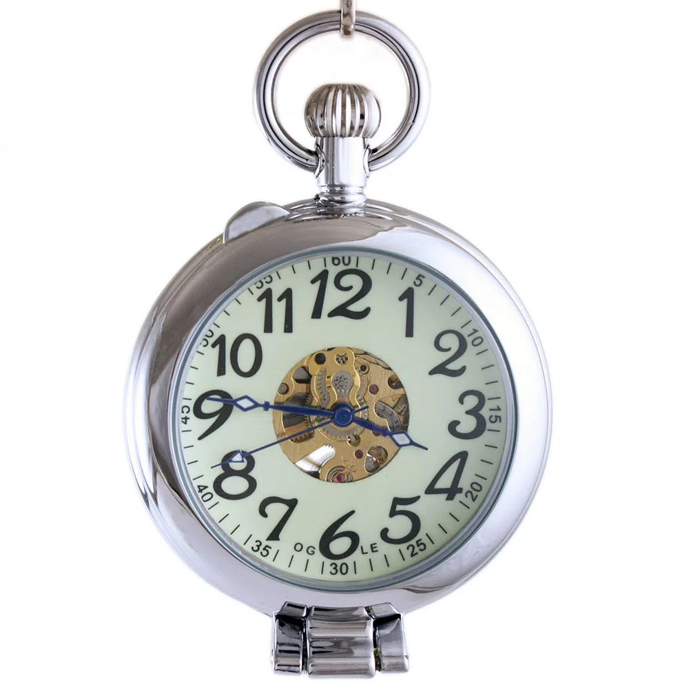 OGLE Orologio da tasca meccanico meccanico a catena luminosa a carica automatica scheletro mezzo cacciatori di scheletro automatico impermeabile
