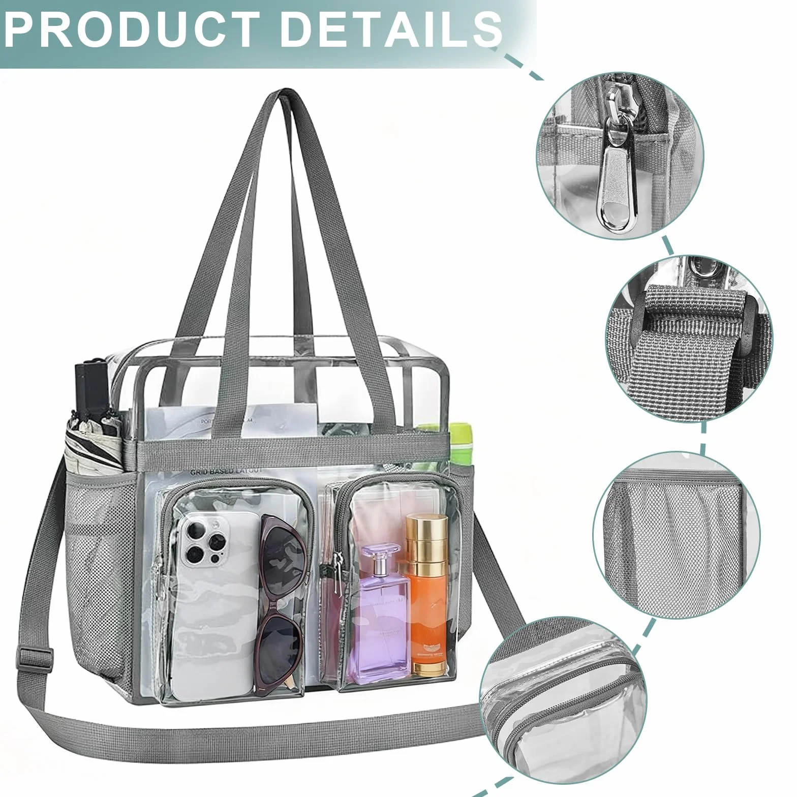 Borsa Trasparente per Lavoro Borsa Grande Trasparente PVC Clear Tote Bag Borse a Tracolla Trasparent Approvata Clear Bag per Giochi Sportivi e Concerti (30 x 30 x 15 cm)