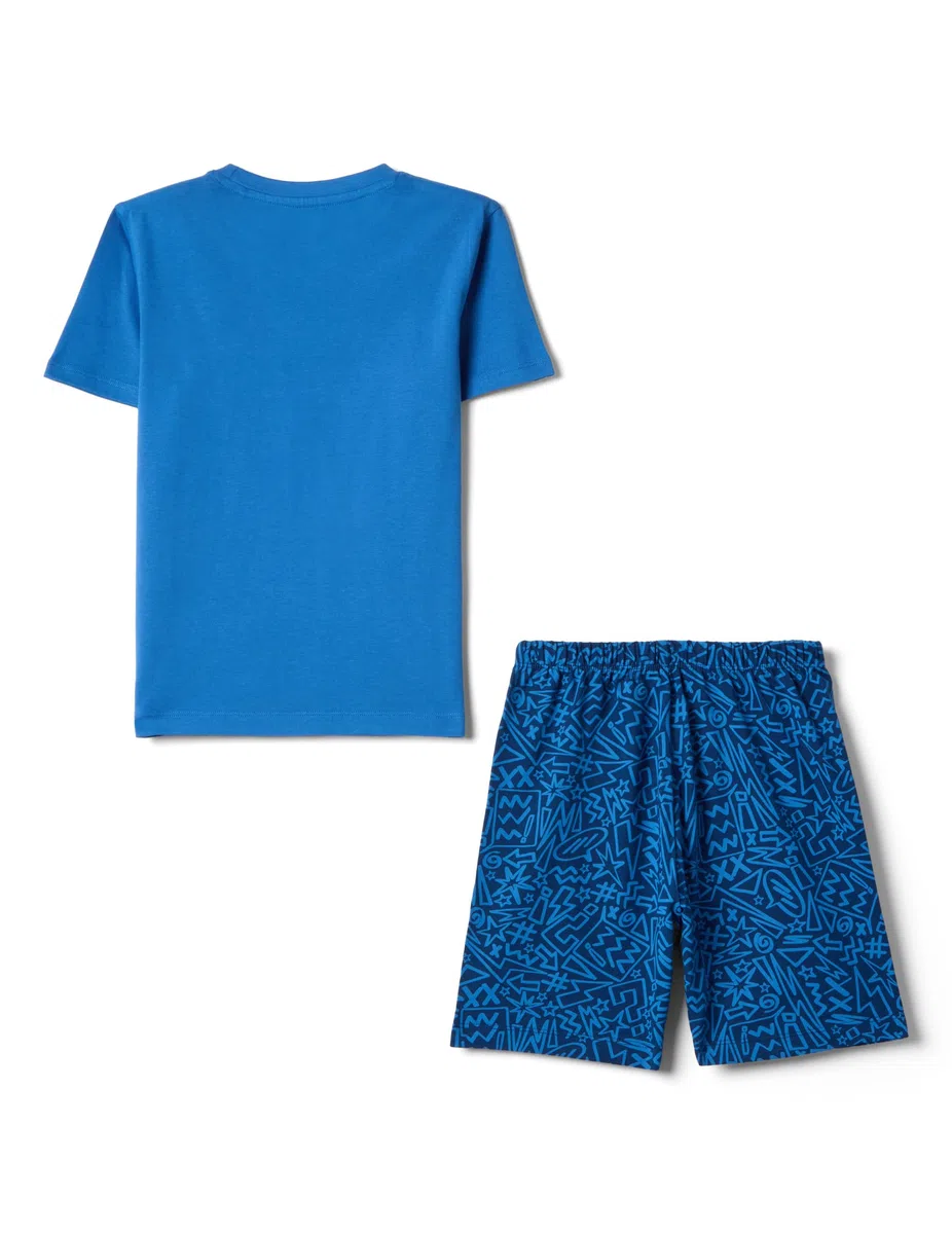 OVS Kids Pigiama Corto in Puro Cotone Blu da Bambino con Stampe Marvel