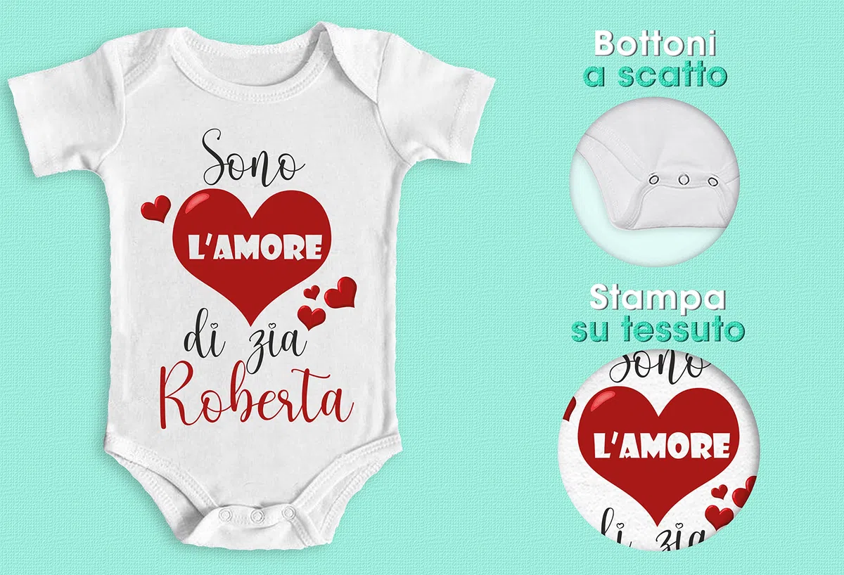 Body Neonato Personalizzato con Nome, Body Sgambato in Cotone “Sono l’Amore di…”, Unisex Bimbo Bimba, Idea Regalo Nascita Famiglia