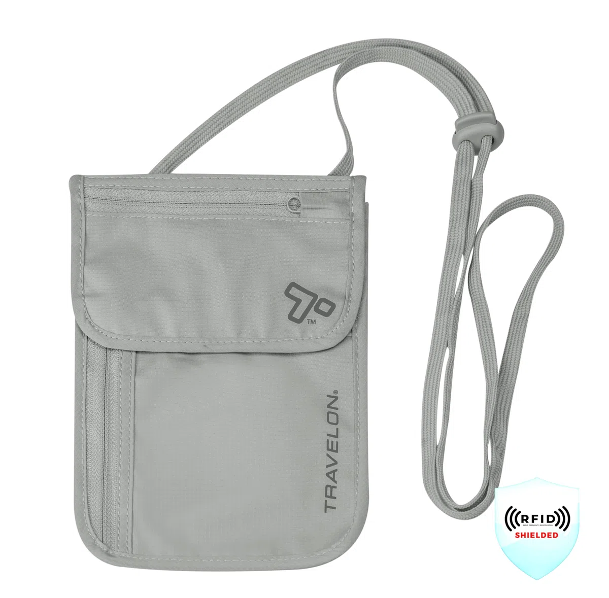 Travelon Undercover Neck Pouch RFID Blocking Travel Passport ID card Holder grigio