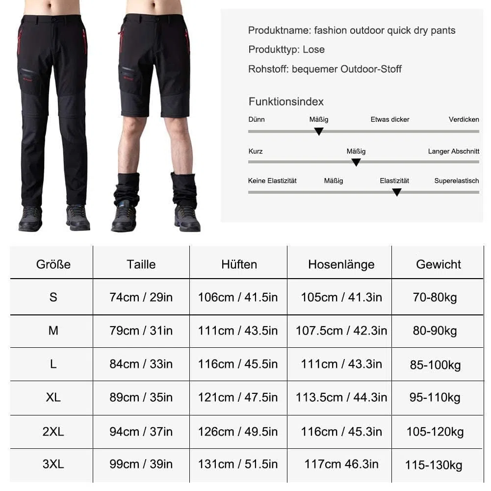 SANMIO Pantaloni Trekking Uomo Esterno Asciugatura Veloce Funzionali Leggeri Traspiranti Convertibile Pantaloncini Softshell Pantaloni da Arrampicata Casual